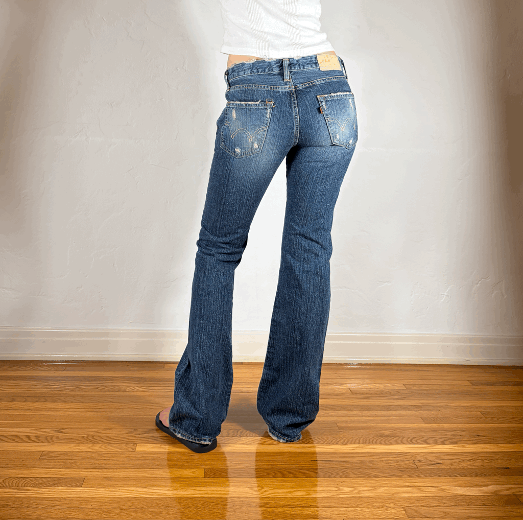 Soft Distressed Bootcut Jeans, S