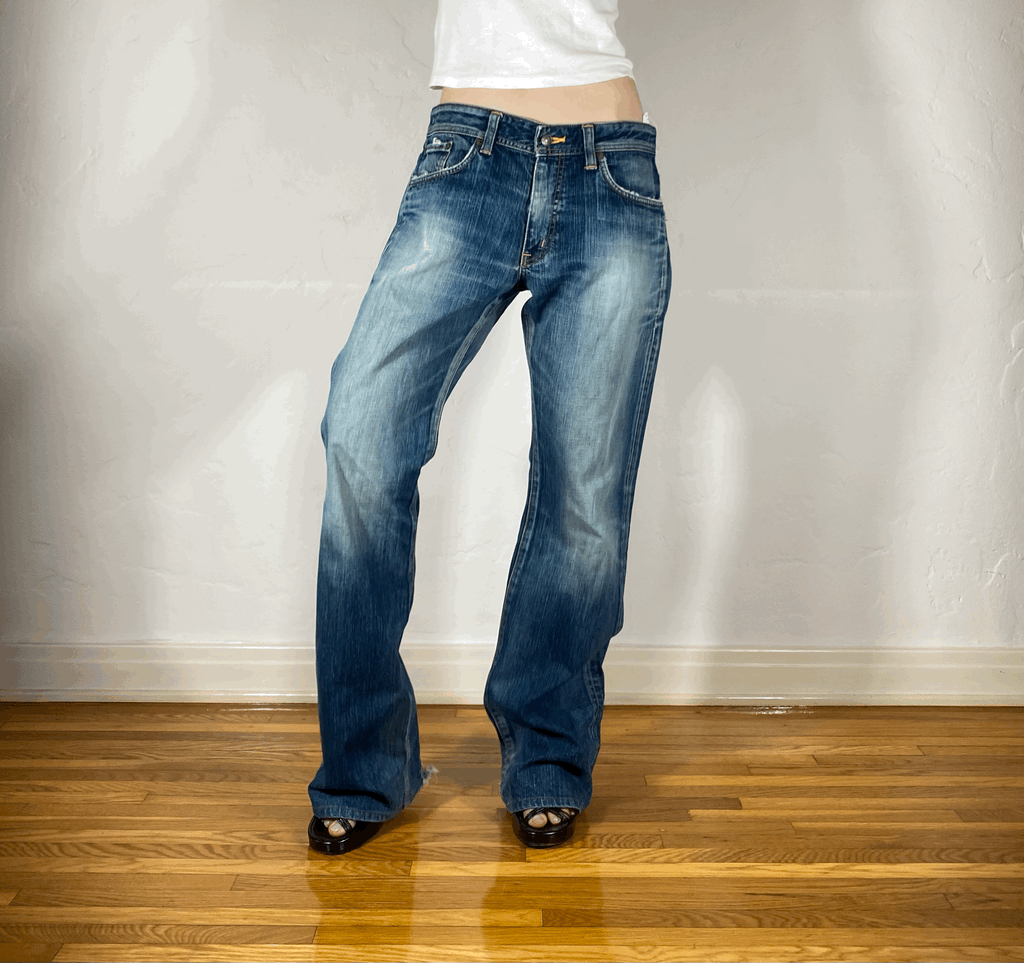 Aqua Blue Flare Jeans, L/XL