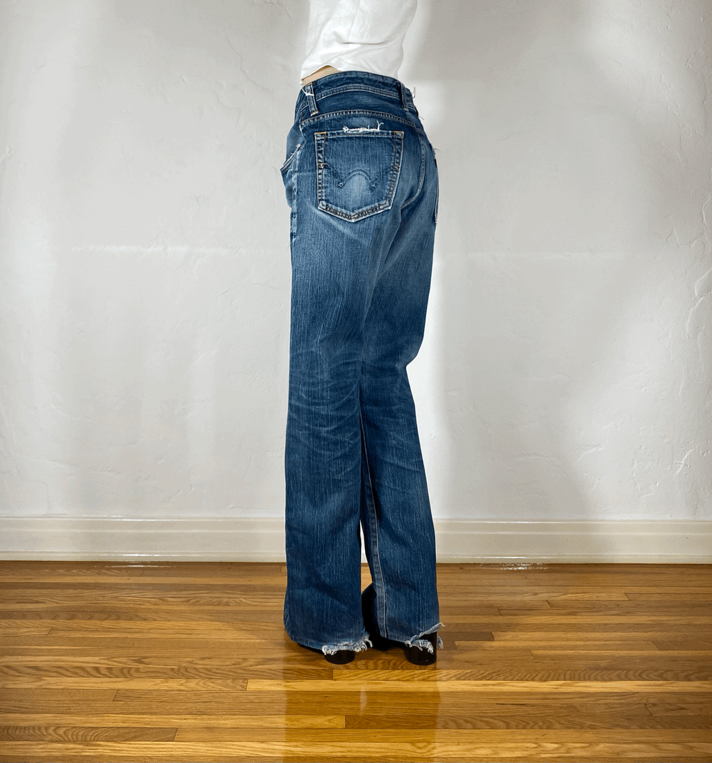 Aqua Blue Flare Jeans, L/XL