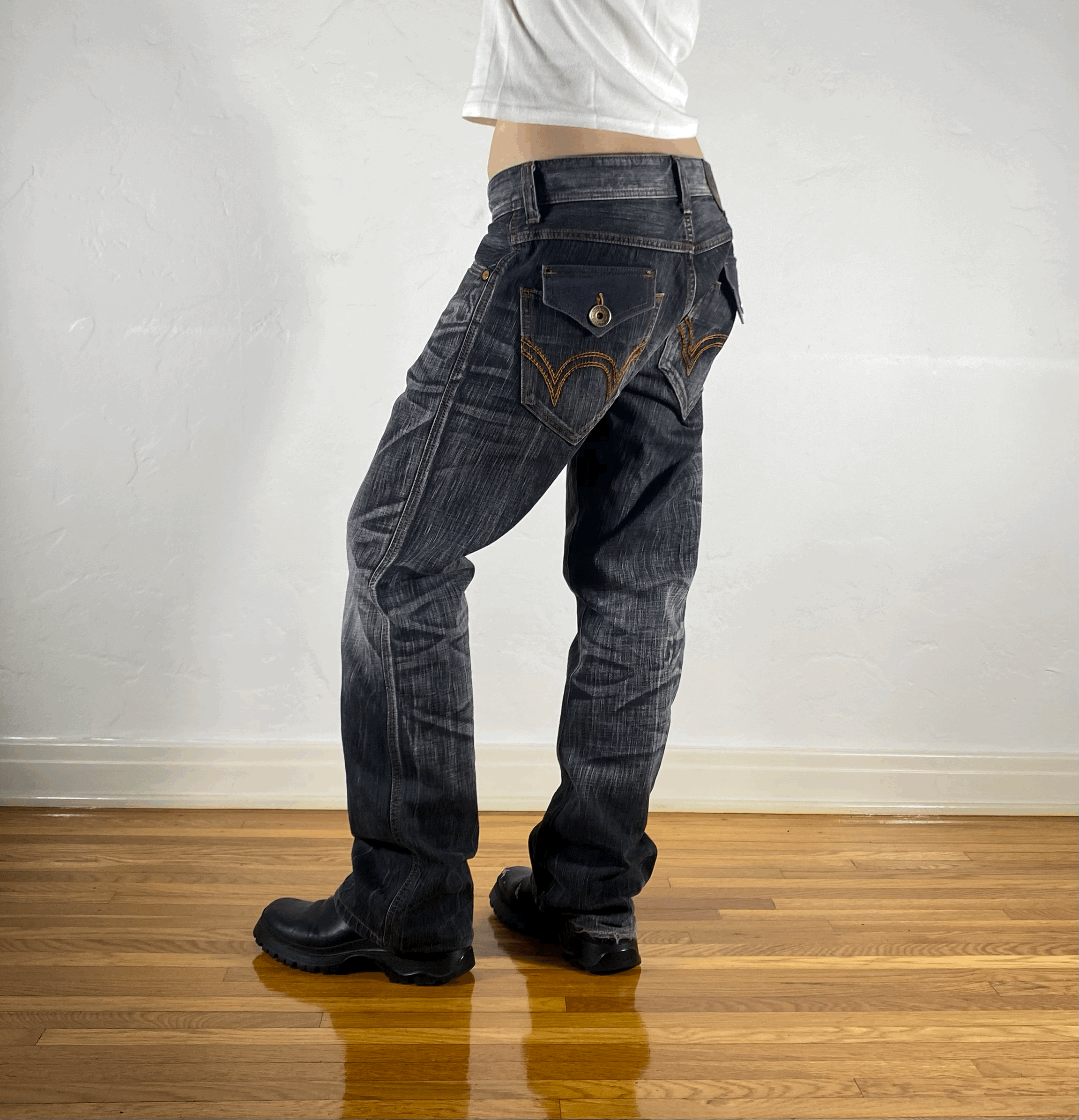 Edwin Black and Orange Stitch Tiger Jeans, M