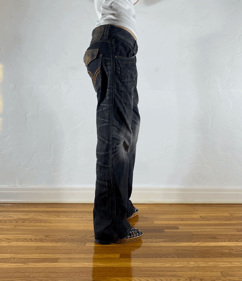 Edwin Black and Orange Stitch Tiger Jeans, XL
