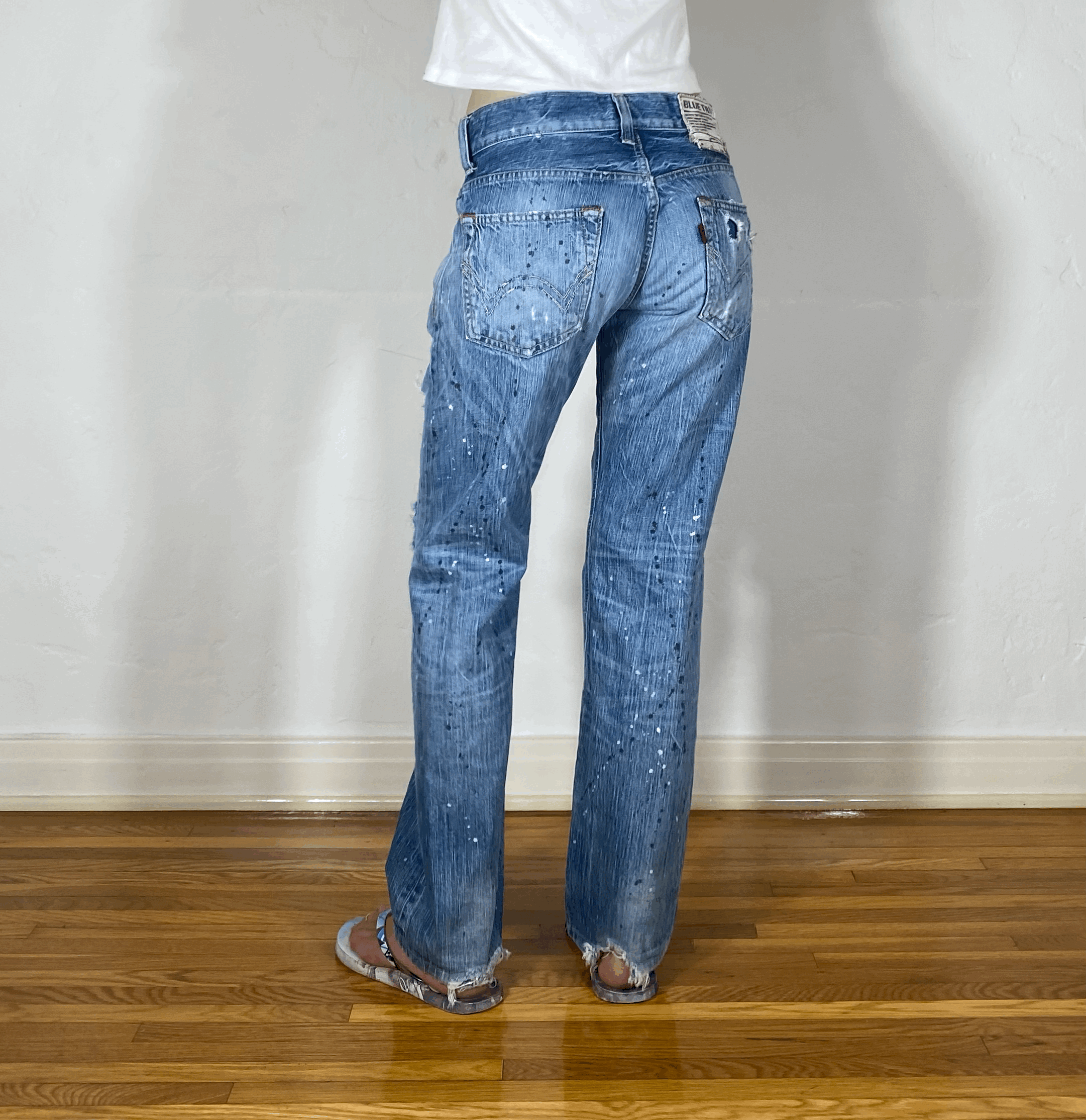 Repaired Distressed Splattered Jeans, S