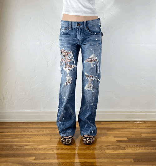 Crash Distressed Paisley Jeans, M