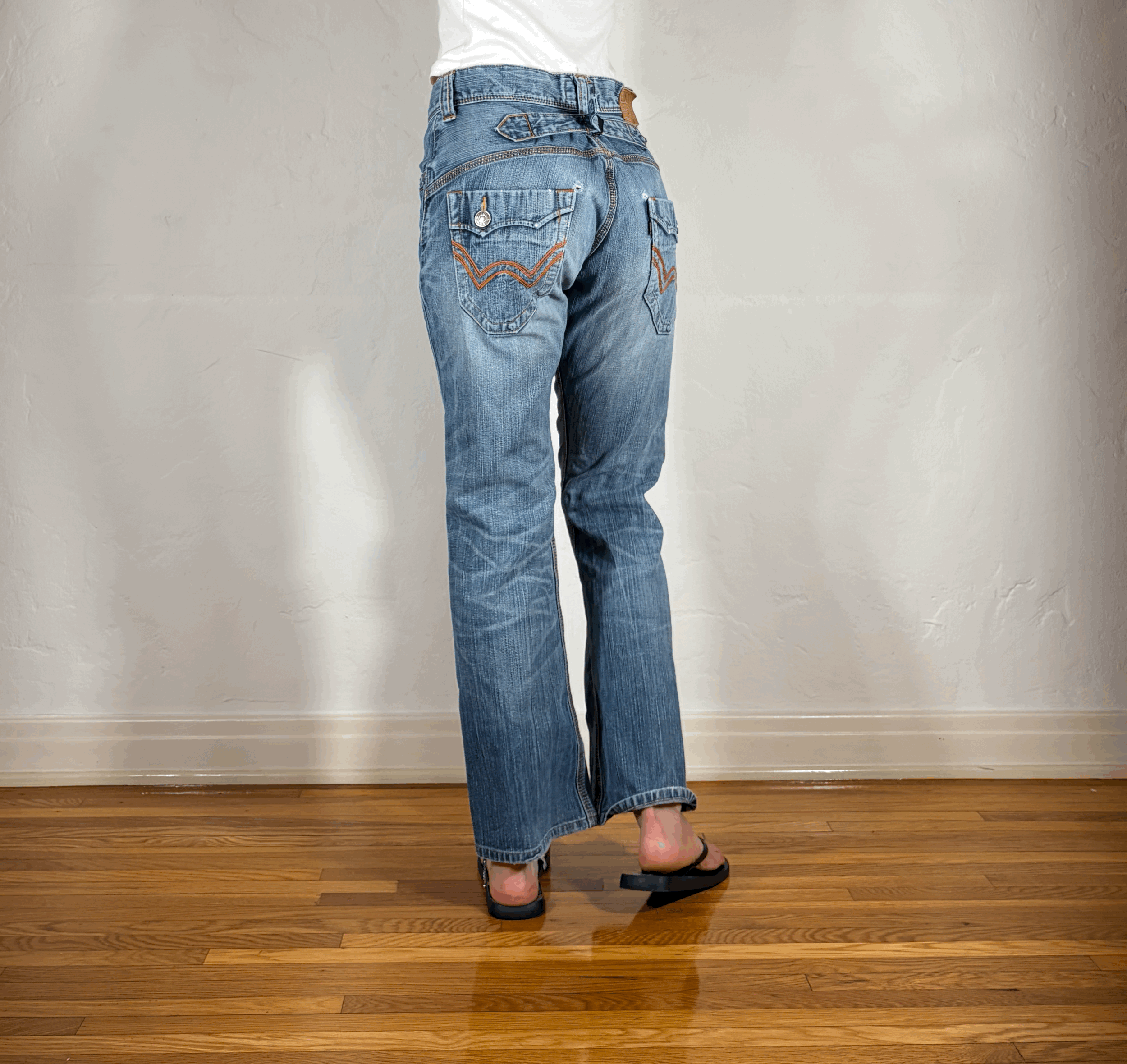 Edwin Orange Cinch Back Jeans, S/M