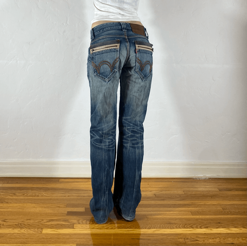 Edwin Brown and Orange Stitch Tiger Jeans, S