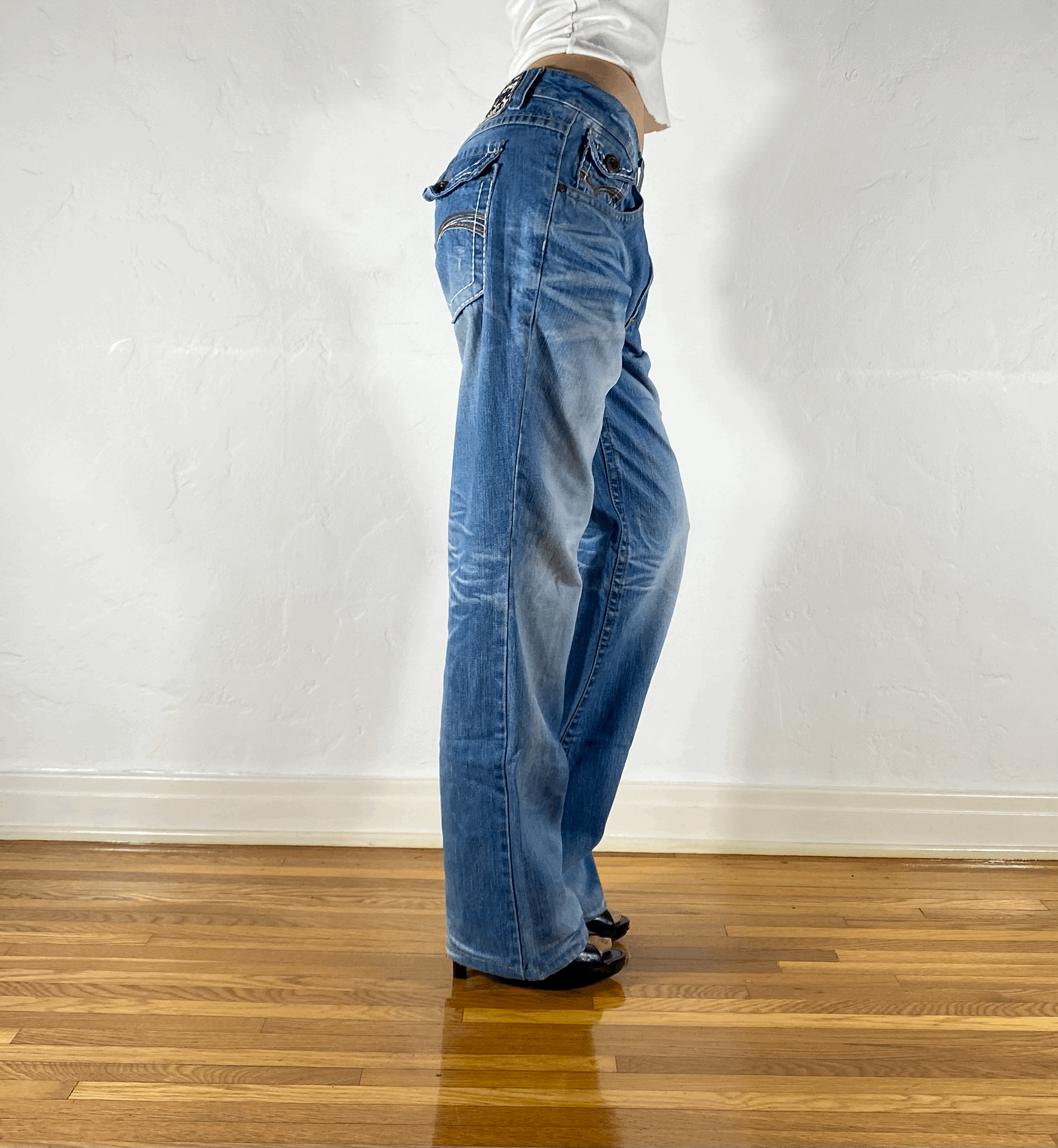 Lolita Low Rise Rainbow Red Stitched Jeans, XL