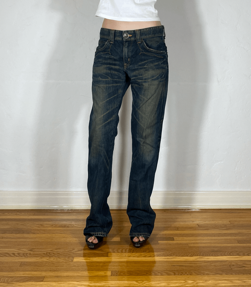 Edwin Brown and Orange Stitch Tiger Jeans, S/M