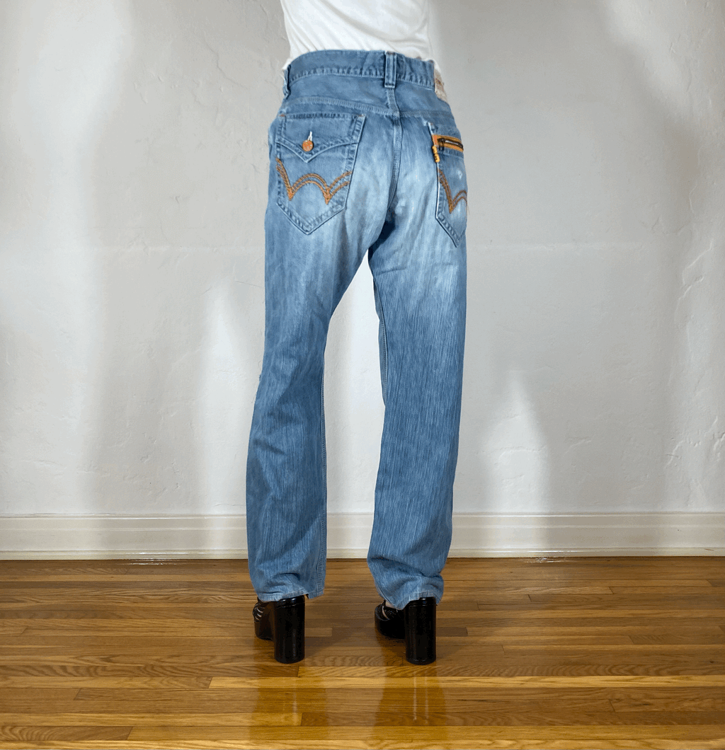 Orange Off Stitch Jeans, XL