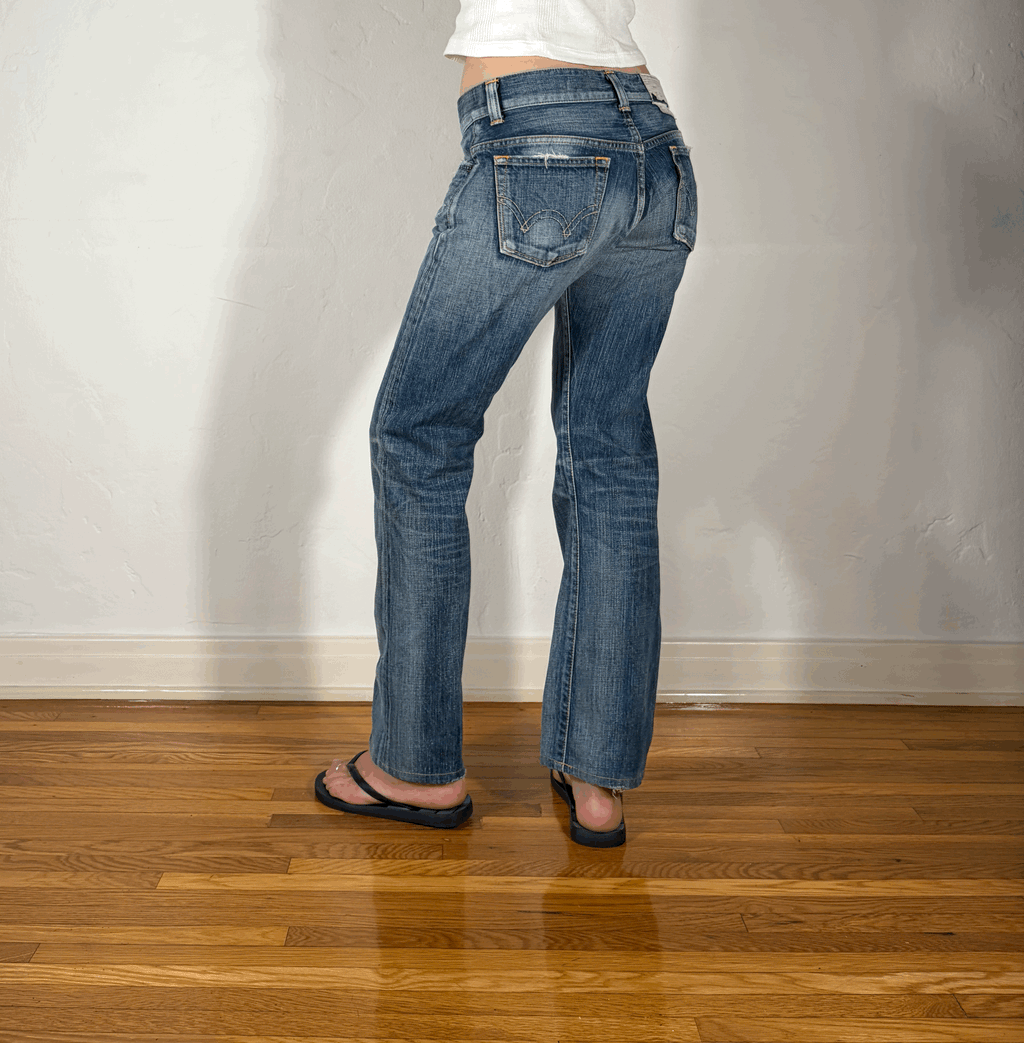 Edwin Low Rise Distressed Jeans, S/M