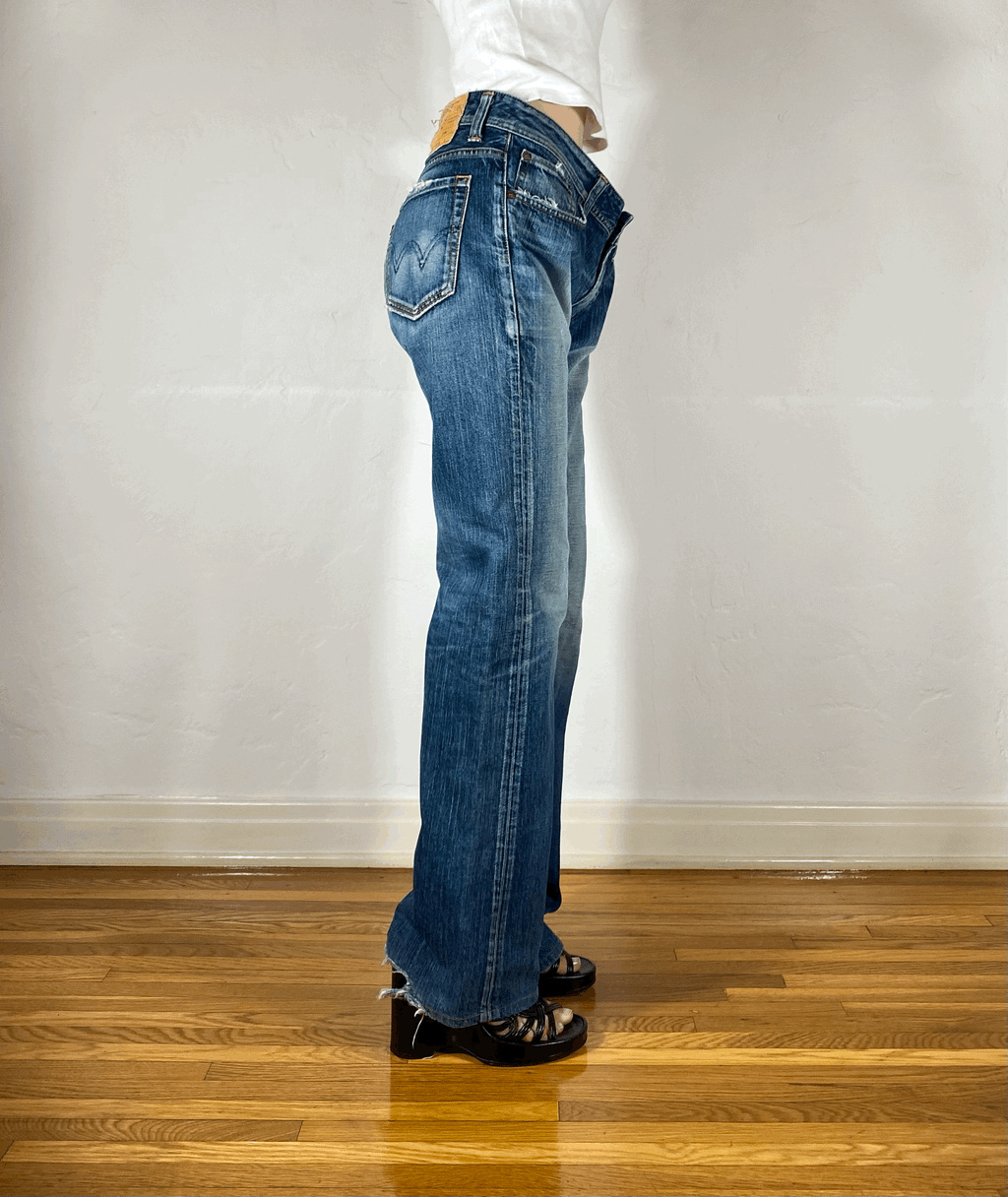 Aqua Blue Flare Jeans, L/XL