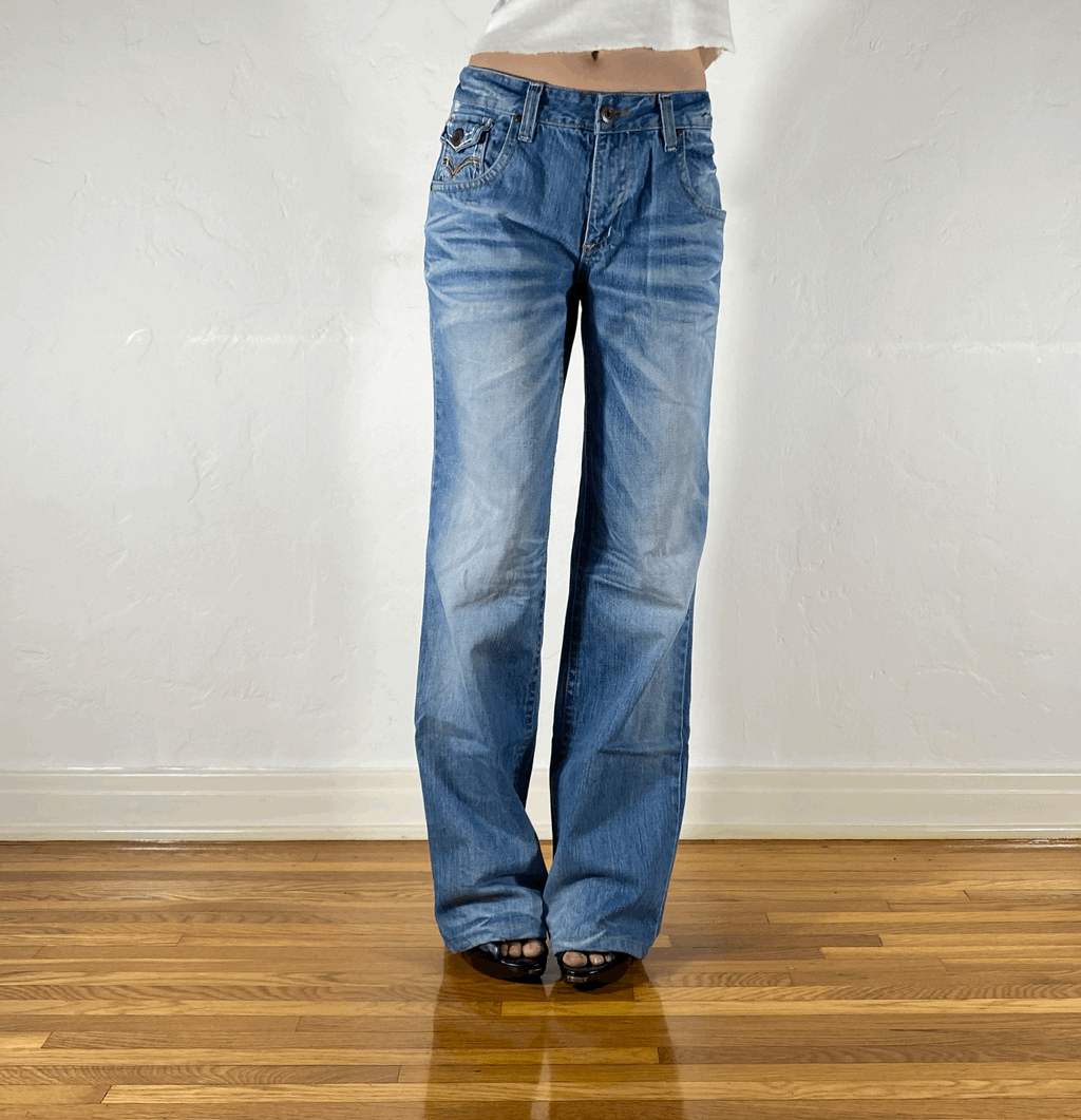Lolita Low Rise Rainbow Red Stitched Jeans, XL