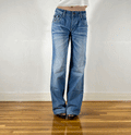 Lolita Low Rise Rainbow Red Stitched Jeans, XL