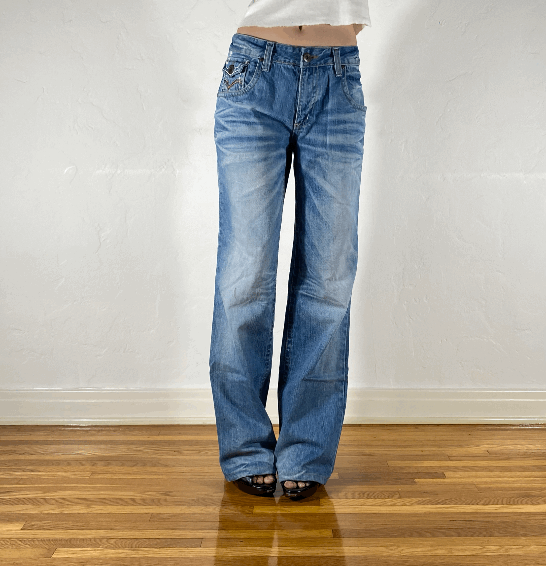 Lolita Low Rise Rainbow Red Stitched Jeans, XL