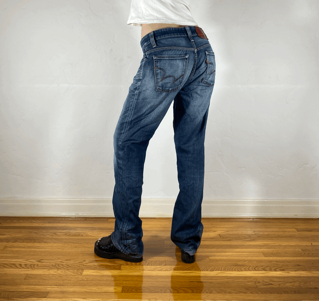 Distressed Grayish Blue Boyfriend Jeans, M