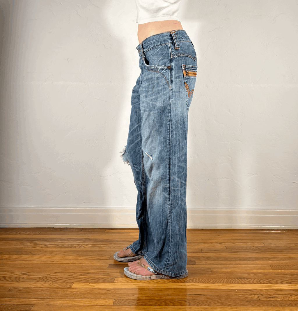 Edwin Orange Stitch Ripped Jeans, M/L