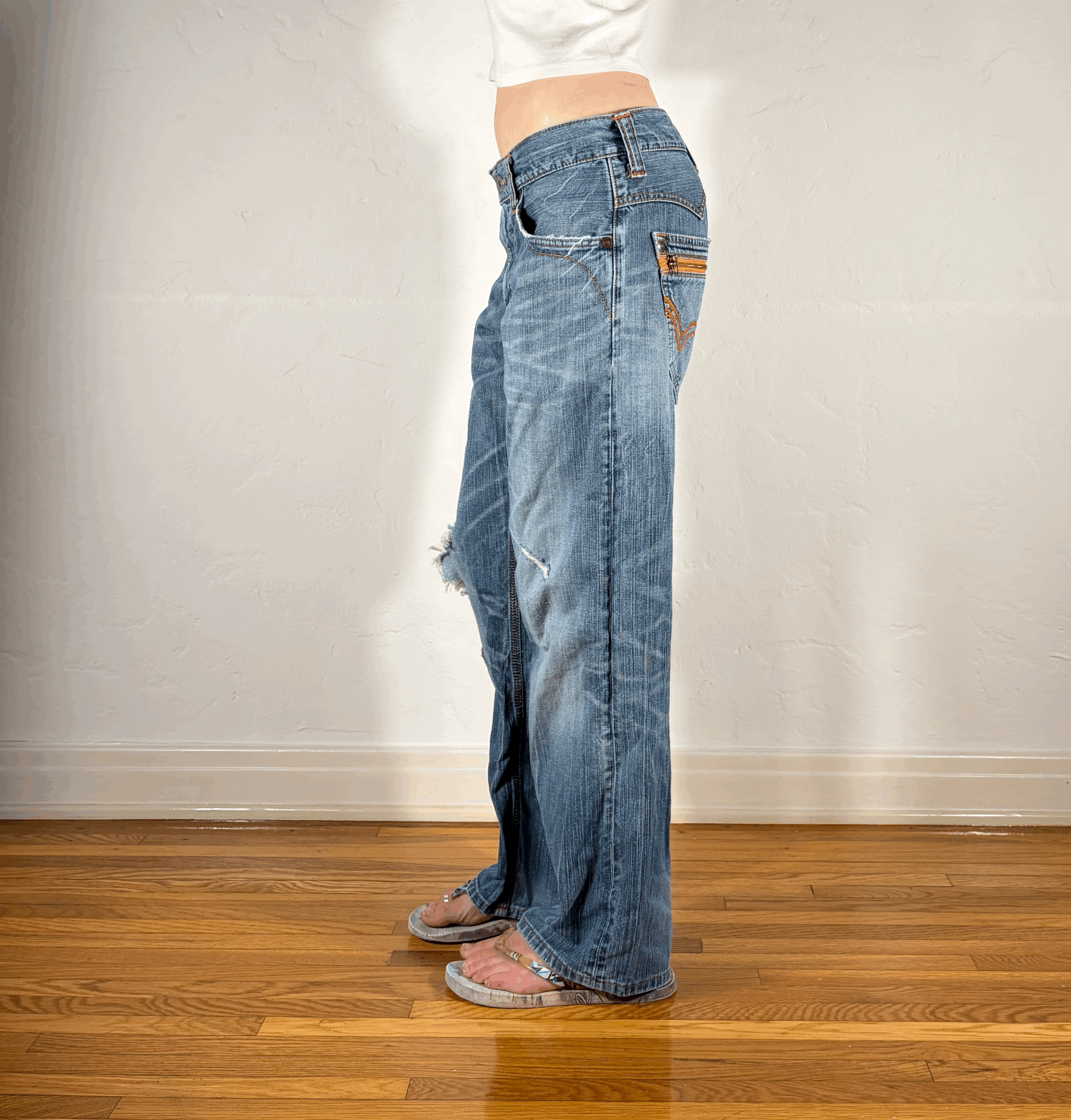 Edwin Orange Stitch Ripped Jeans, M/L