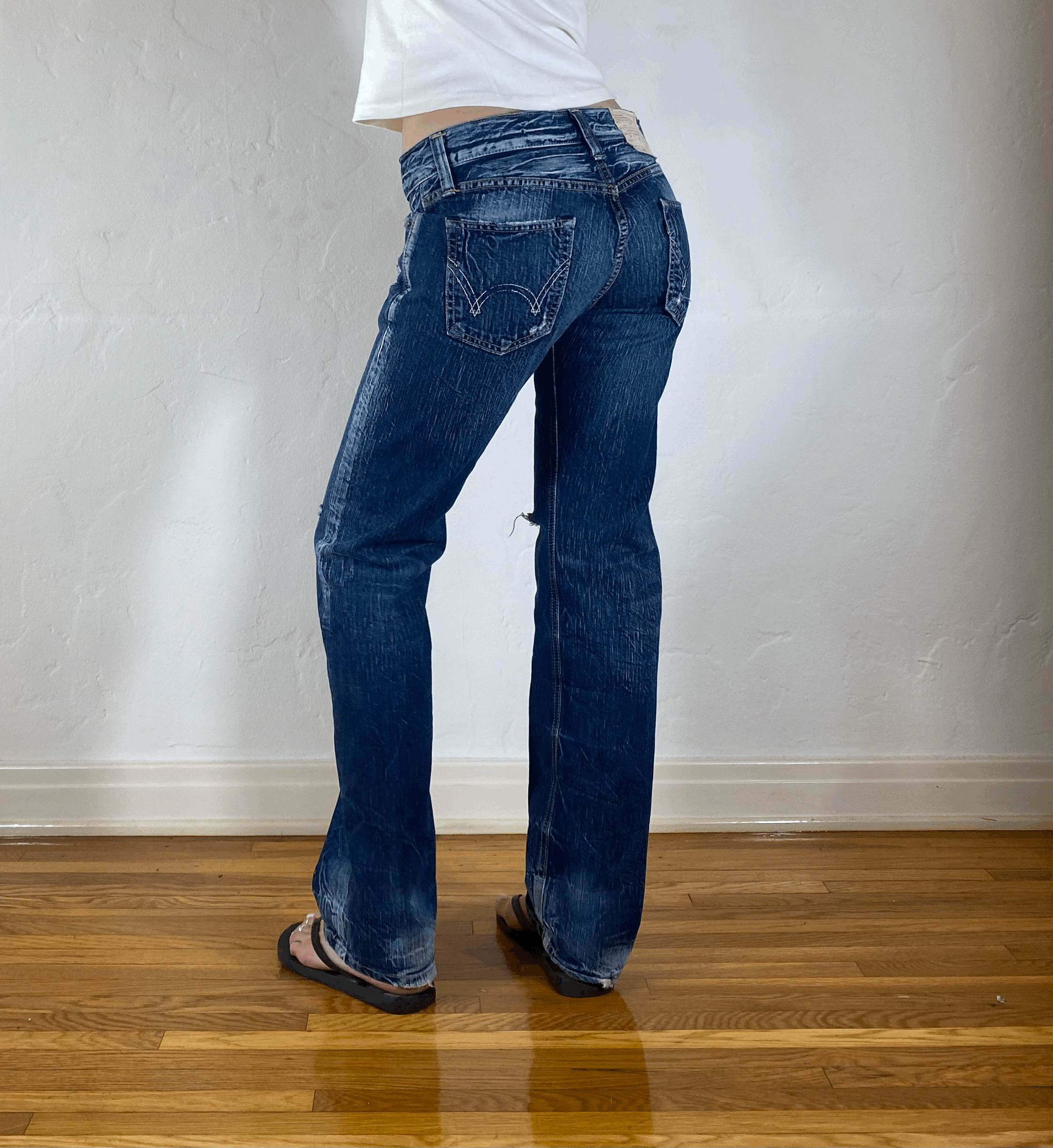 Distressed Unique Blue Stiff Jeans, S