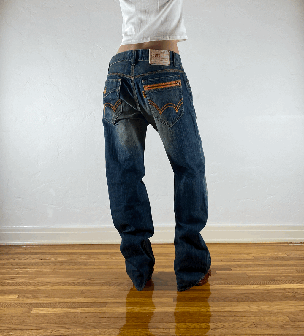Edwin Brown and Orange Stitch Tiger Jeans, L