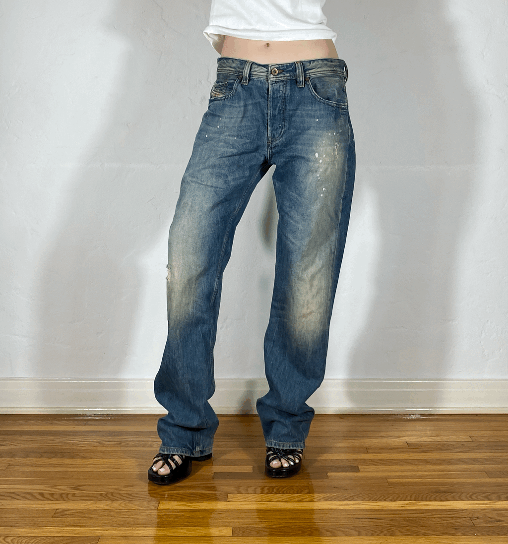 Diesel Relaxed Speckled Blue Jeans, L