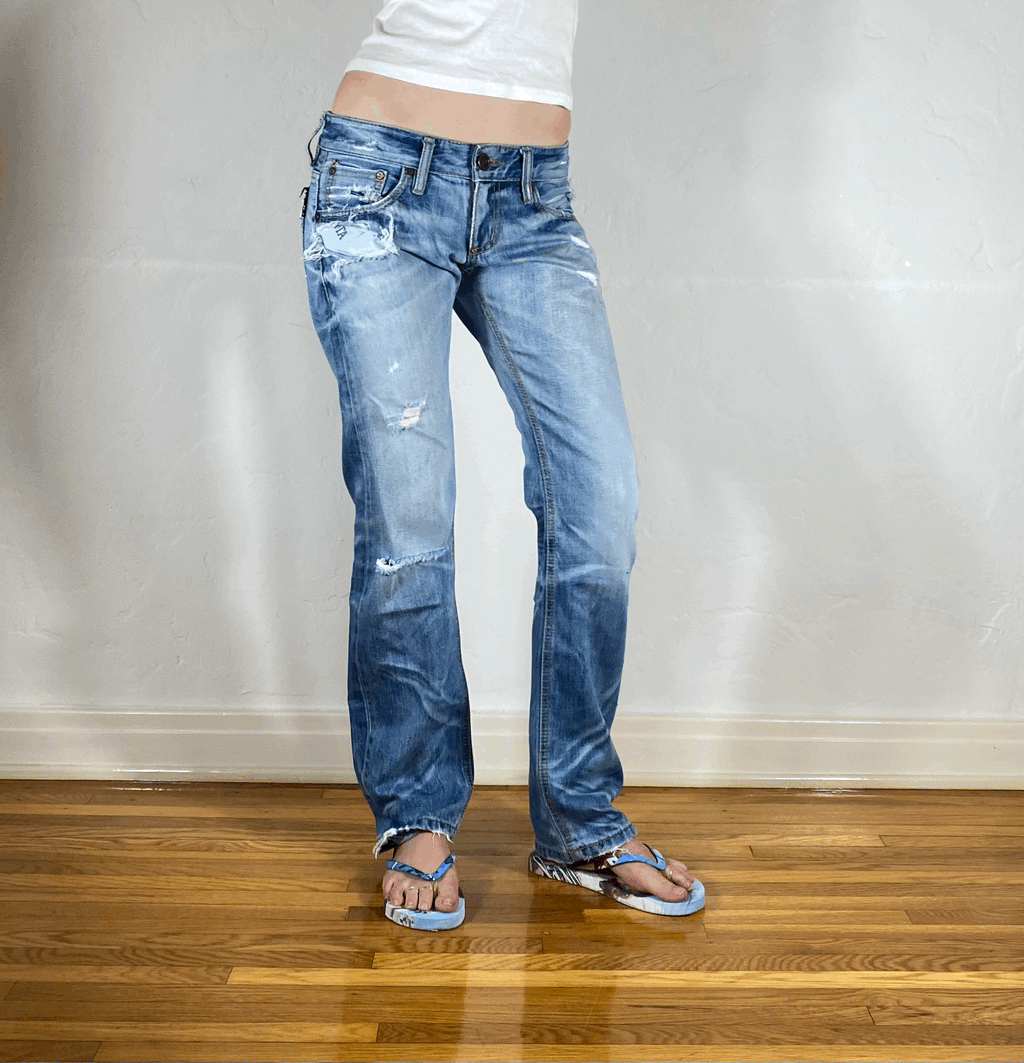Lolita Distressed Zipper Jeans, XS/S