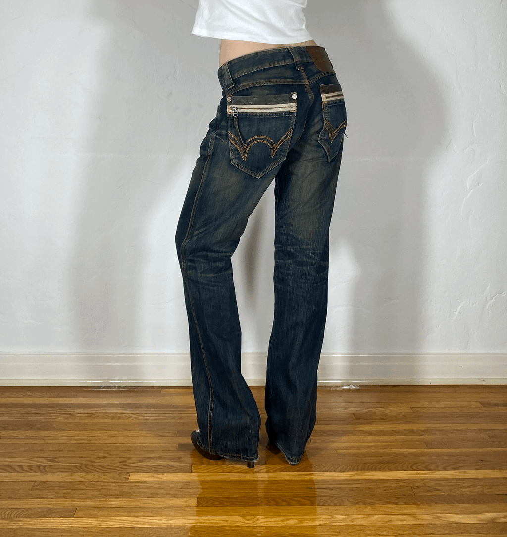 Edwin Brown and Orange Stitch Tiger Jeans, S/M