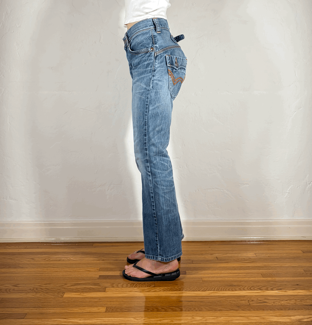 Edwin Orange Cinch Back Jeans, S/M