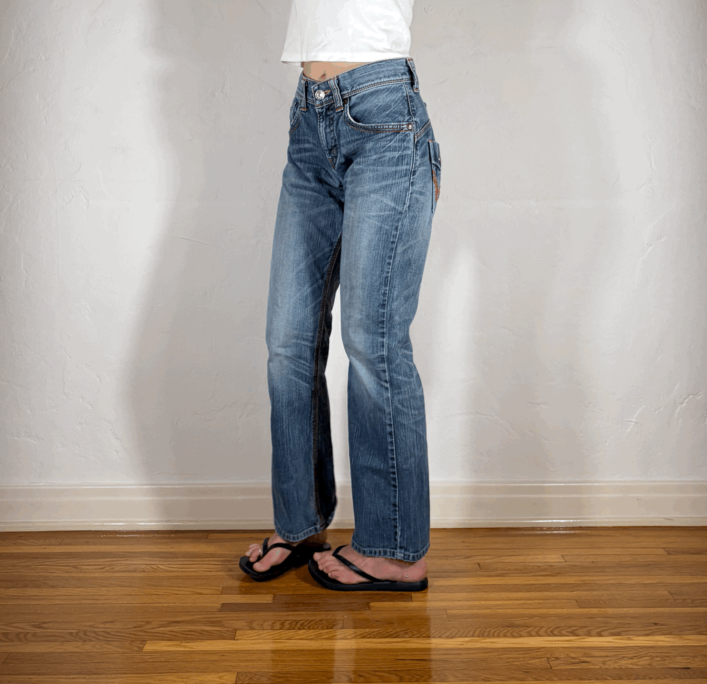 Edwin Orange Cinch Back Jeans, S/M