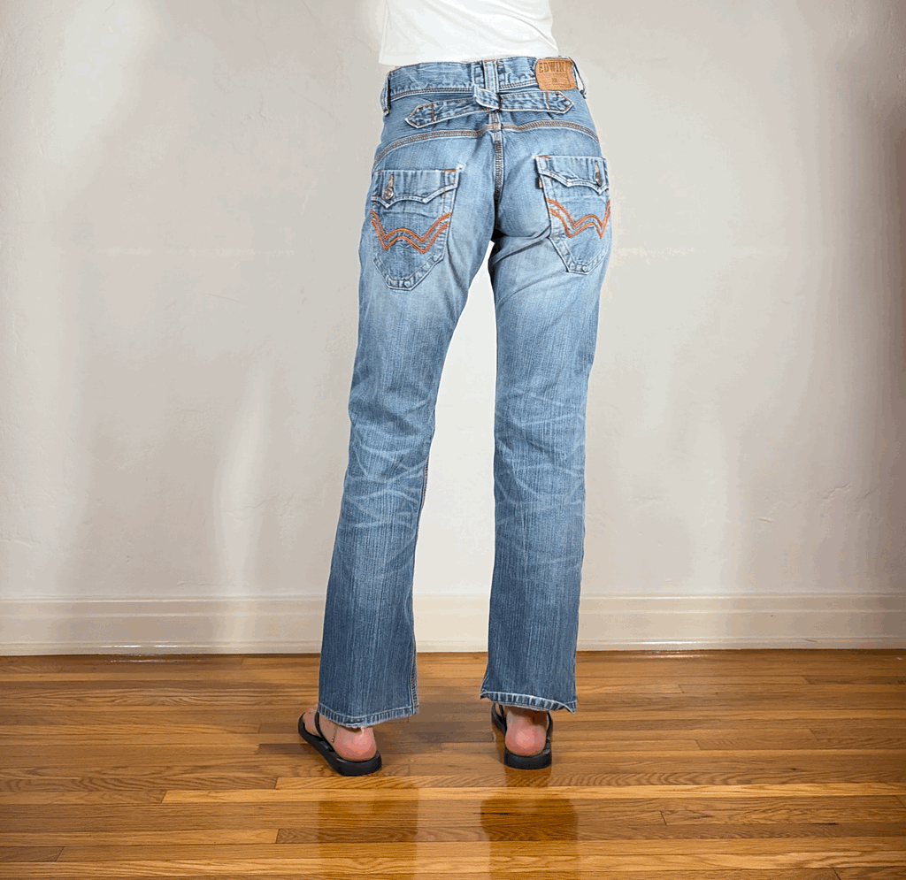 Edwin Orange Cinch Back Jeans, S/M