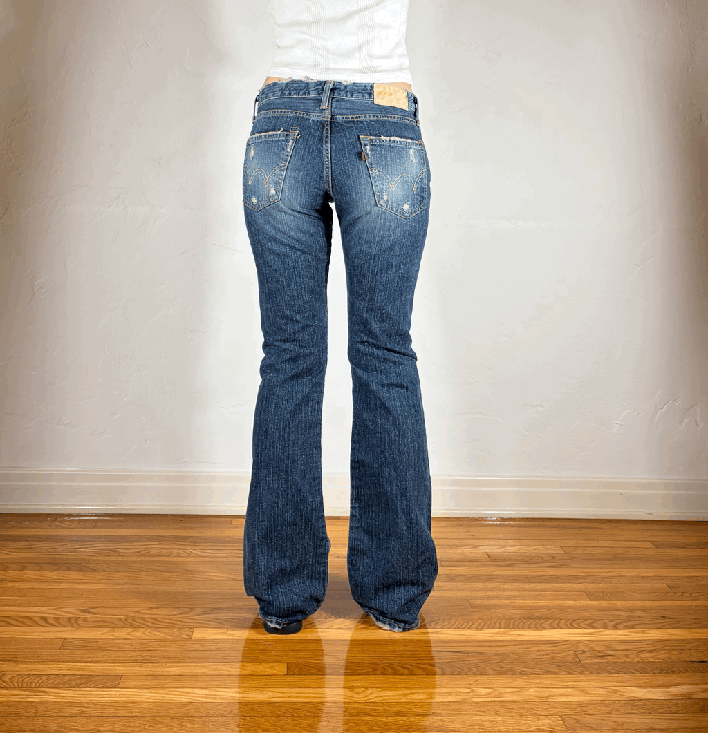 Soft Distressed Bootcut Jeans, S