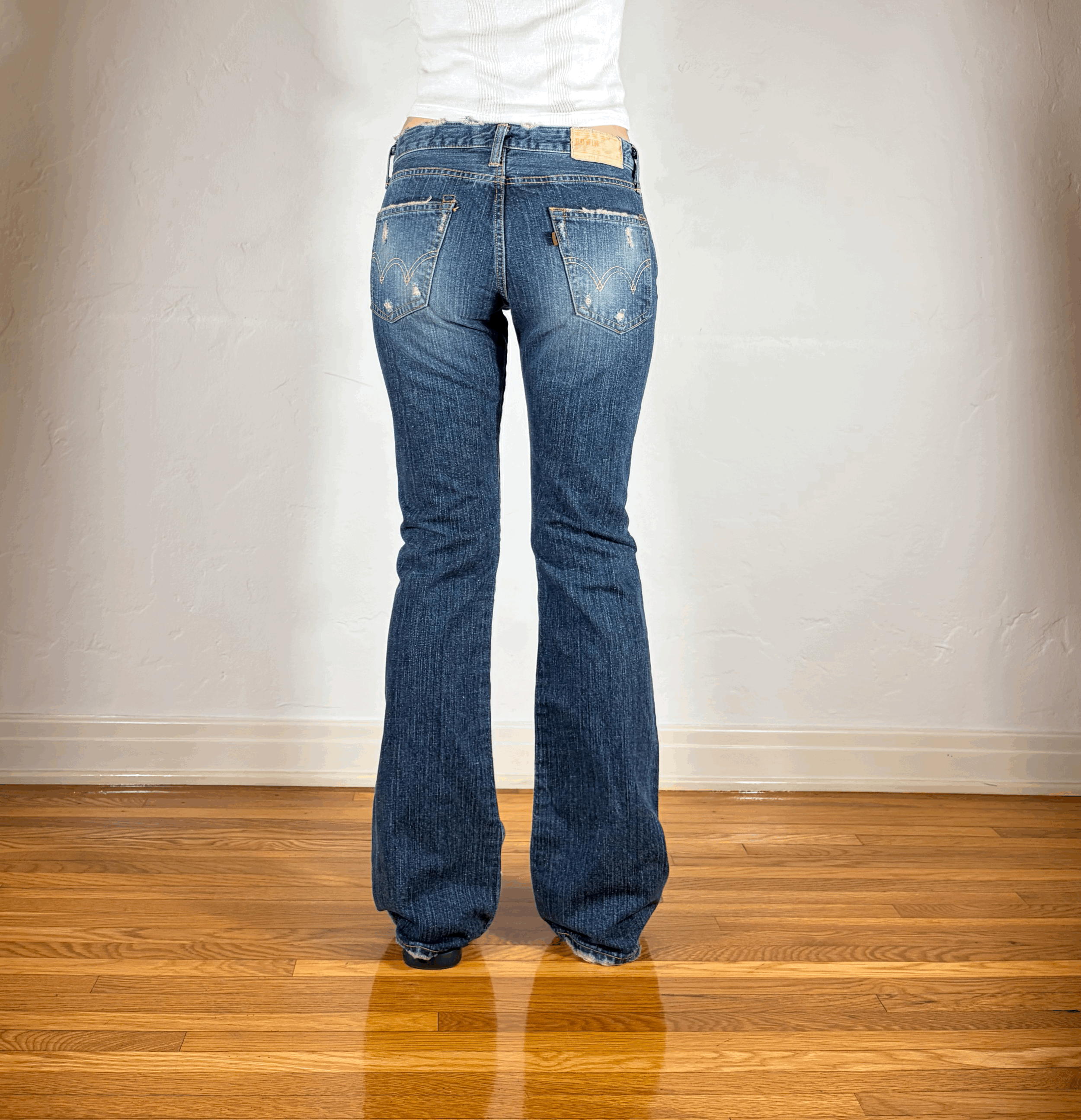 Soft Distressed Bootcut Jeans, S