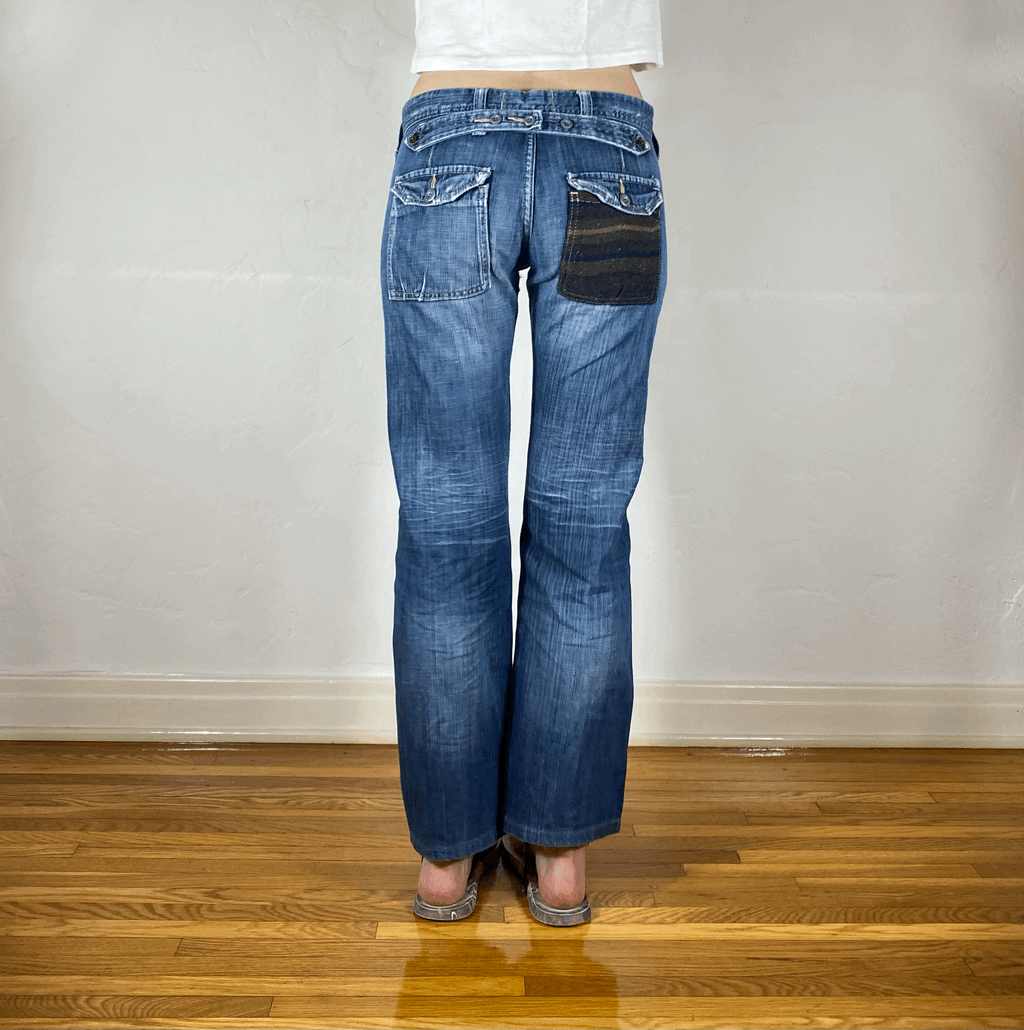 Japanese Cinch Back Wool Pocket Jeans, S
