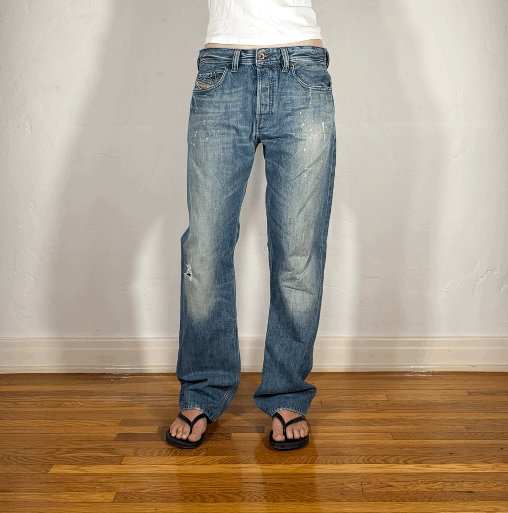 Diesel Relaxed Speckled Blue Jeans, M