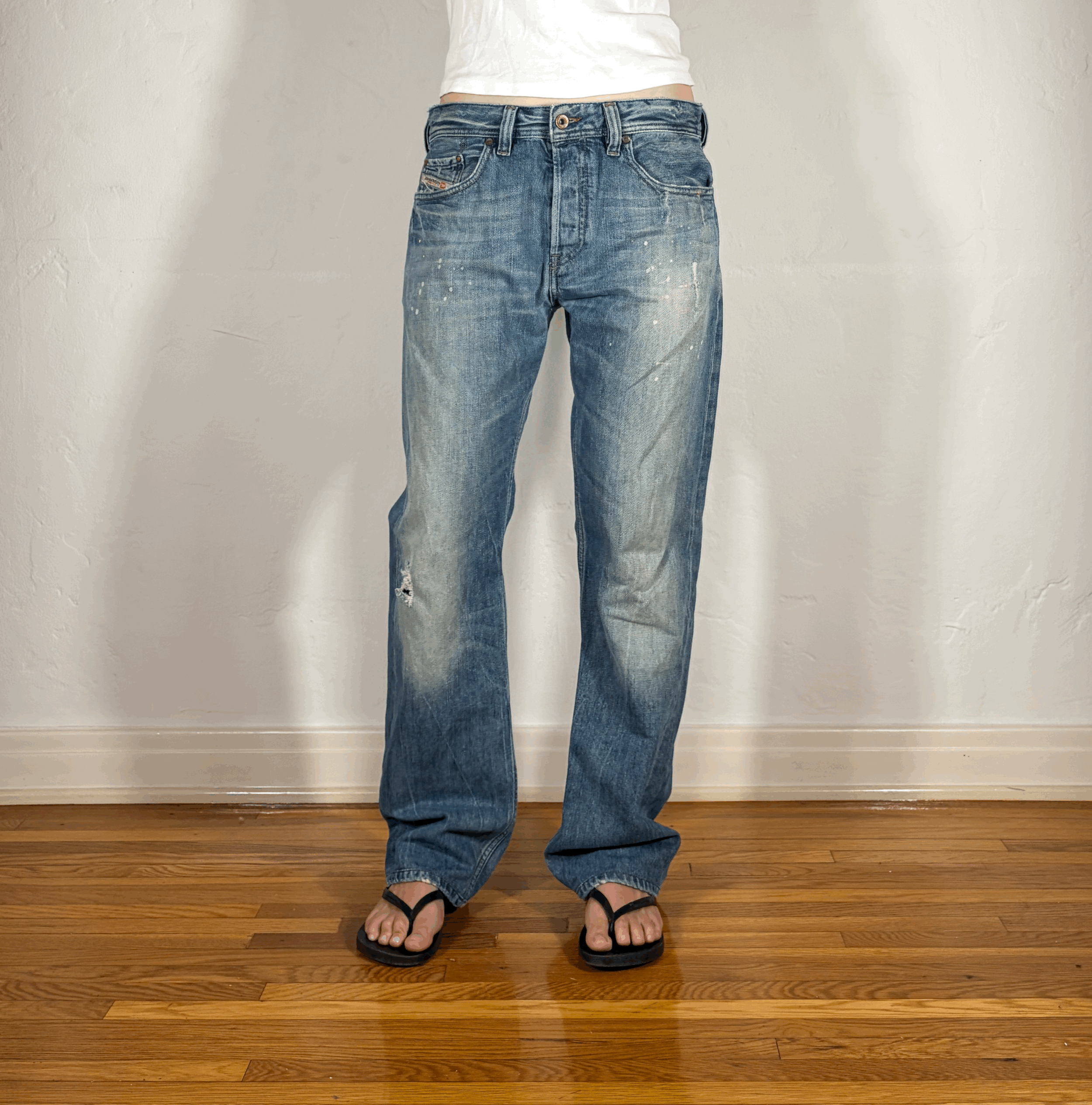 Diesel Relaxed Speckled Blue Jeans, M