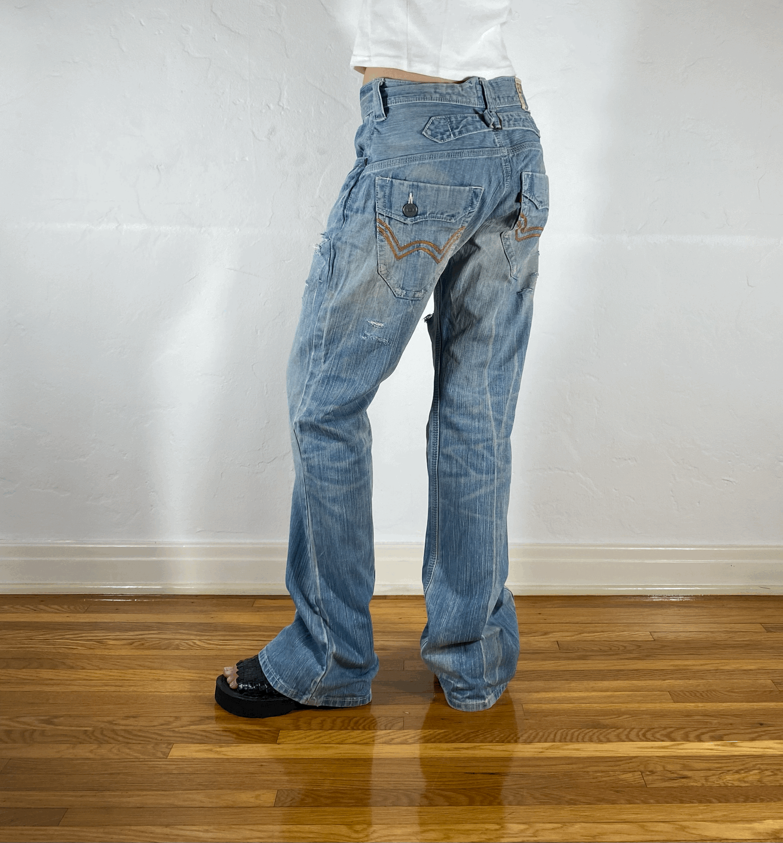 Edwin Ripped Cinch Back Jeans, M/L