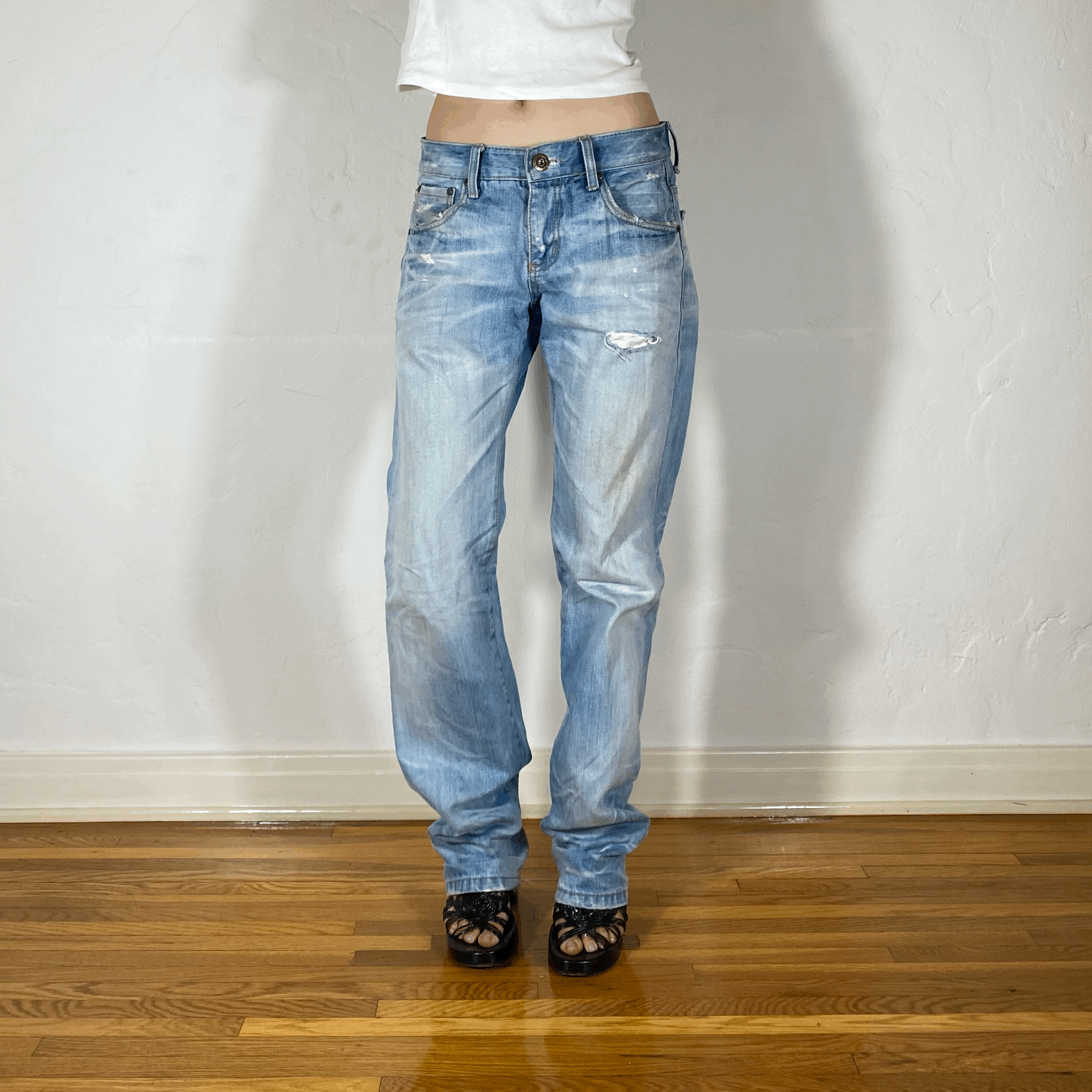 Lolita Distressed Zipper Jeans, M