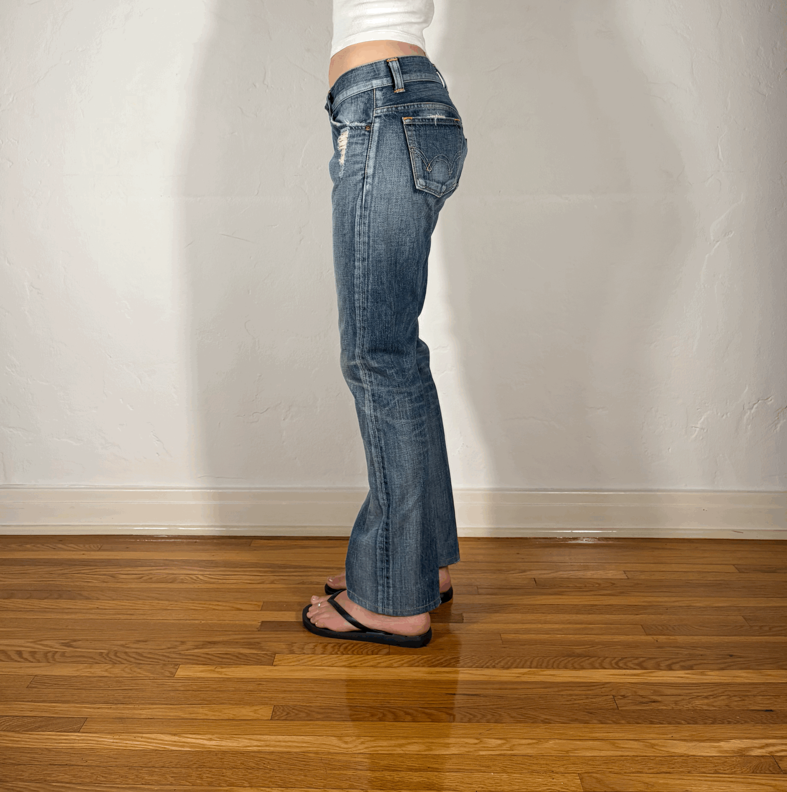 Edwin Low Rise Distressed Jeans, S/M