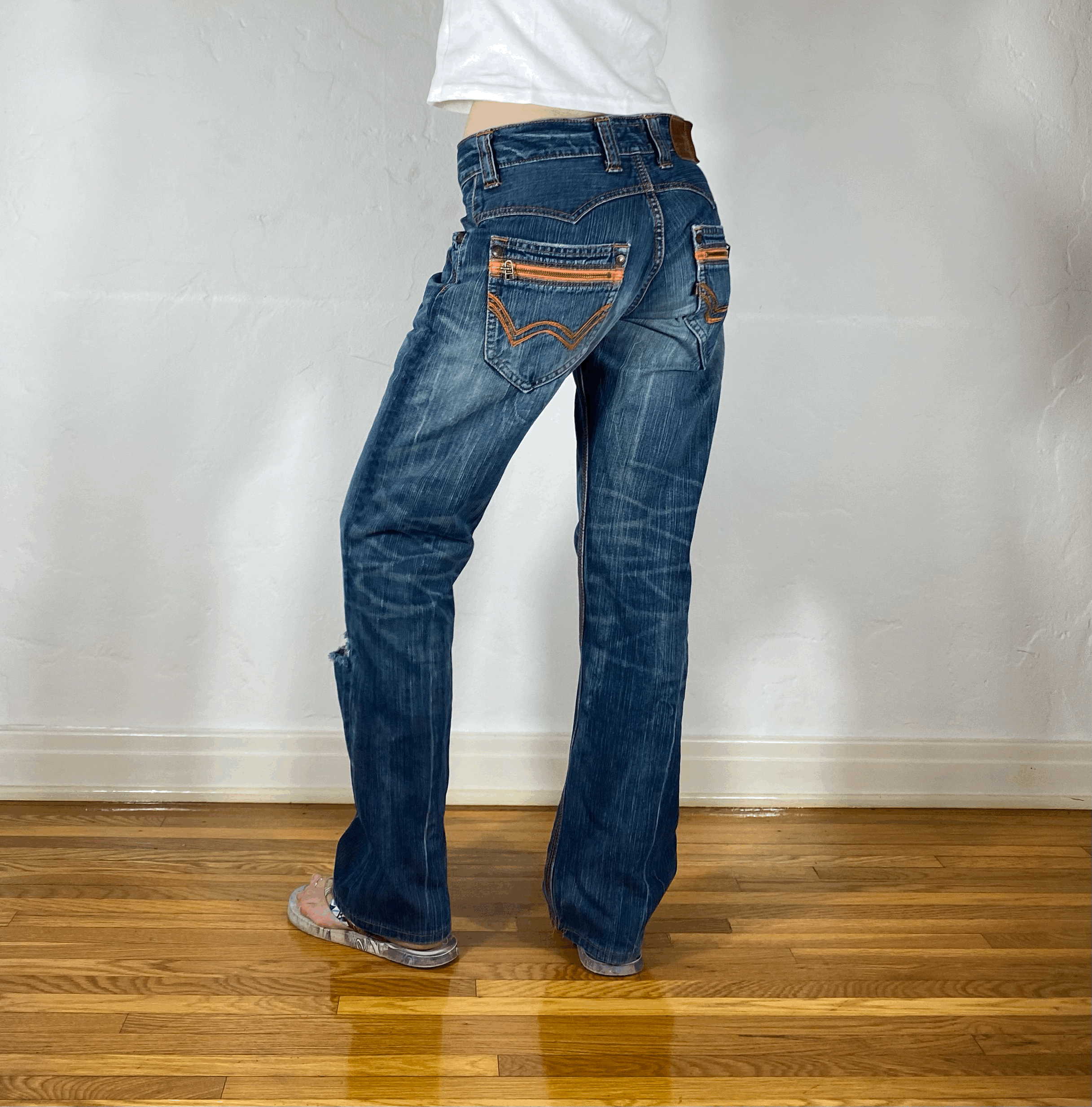 Edwin Orange Stitch Streaky Blue Jeans, S/M