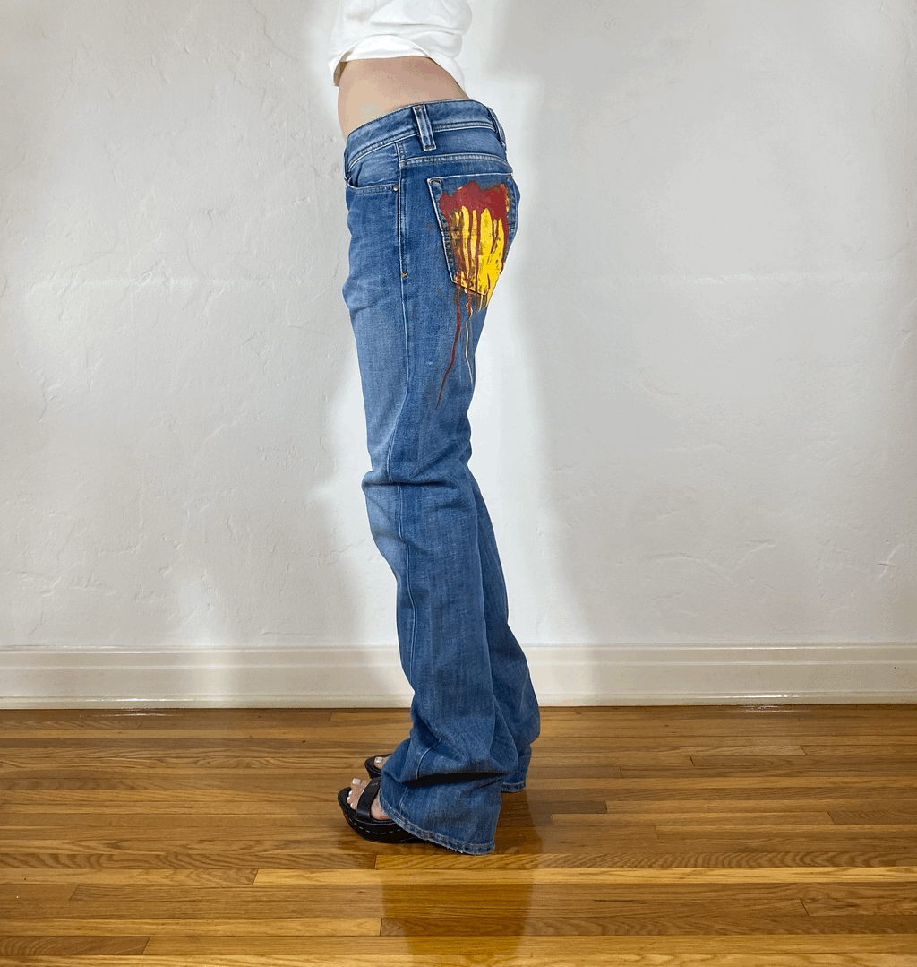 Diesel Yellow and Red Paint Splatter Jeans, M