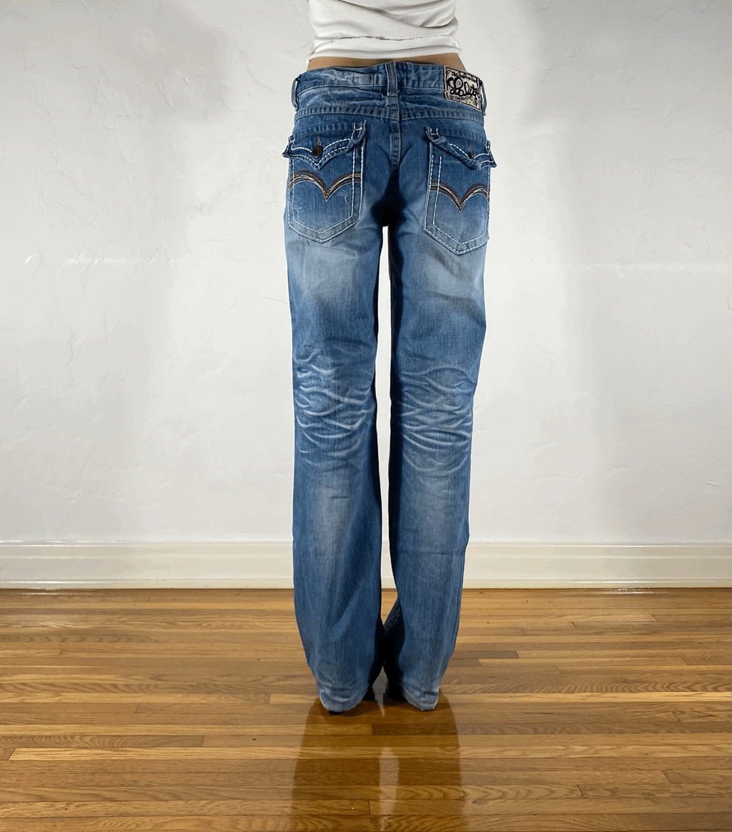 Lolita Low Rise Rainbow Red Stitched Jeans, XL