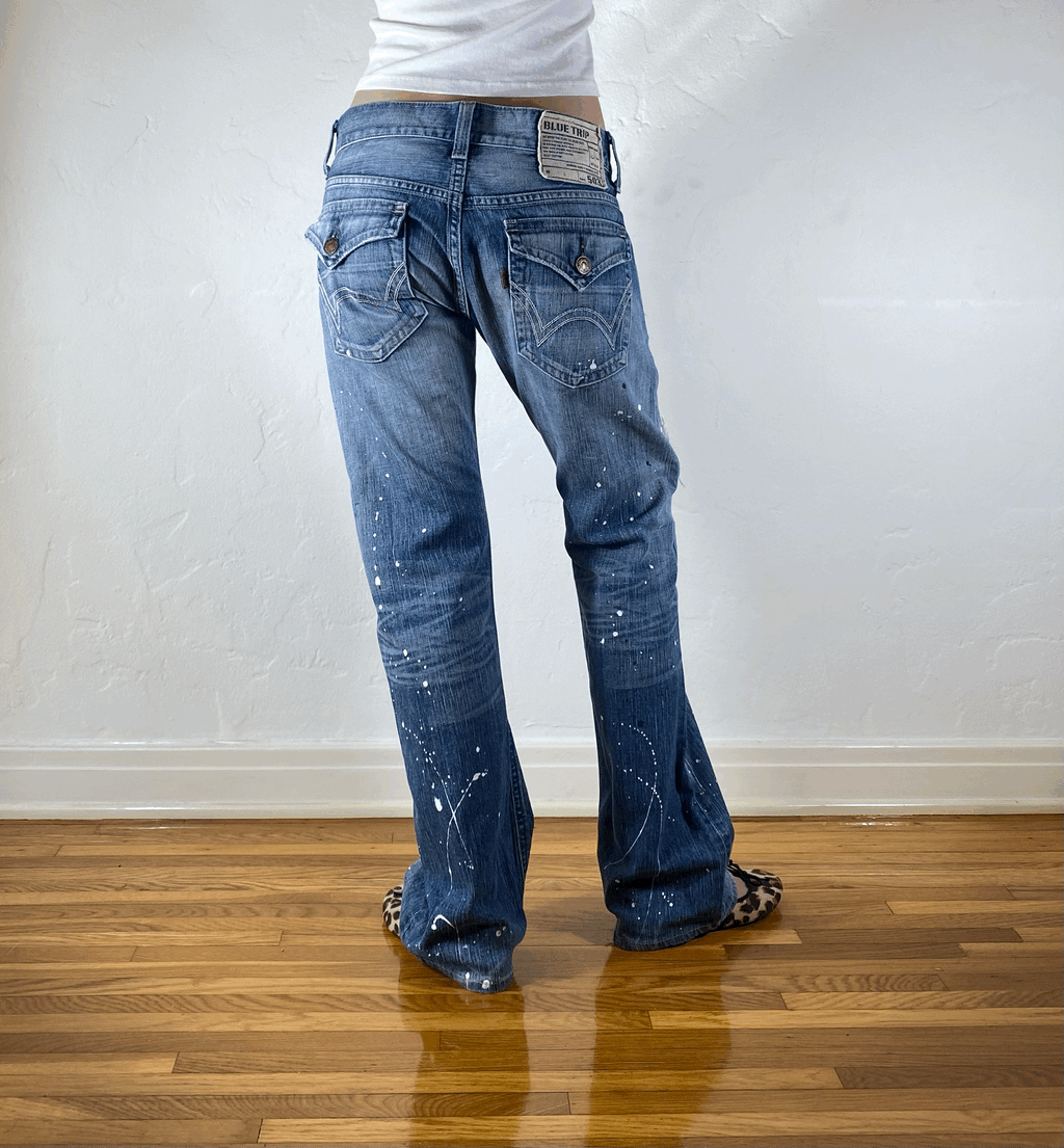 Crash Distressed Paisley Jeans, M