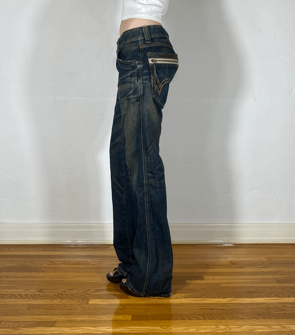 Edwin Brown and Orange Stitch Tiger Jeans, S/M