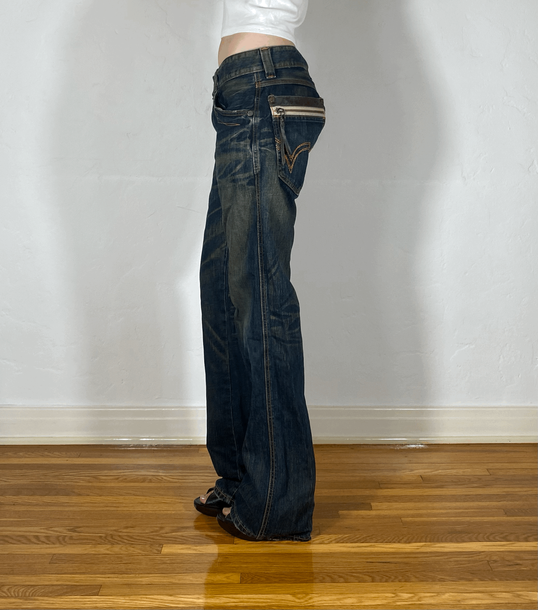Edwin Brown and Orange Stitch Tiger Jeans, S/M