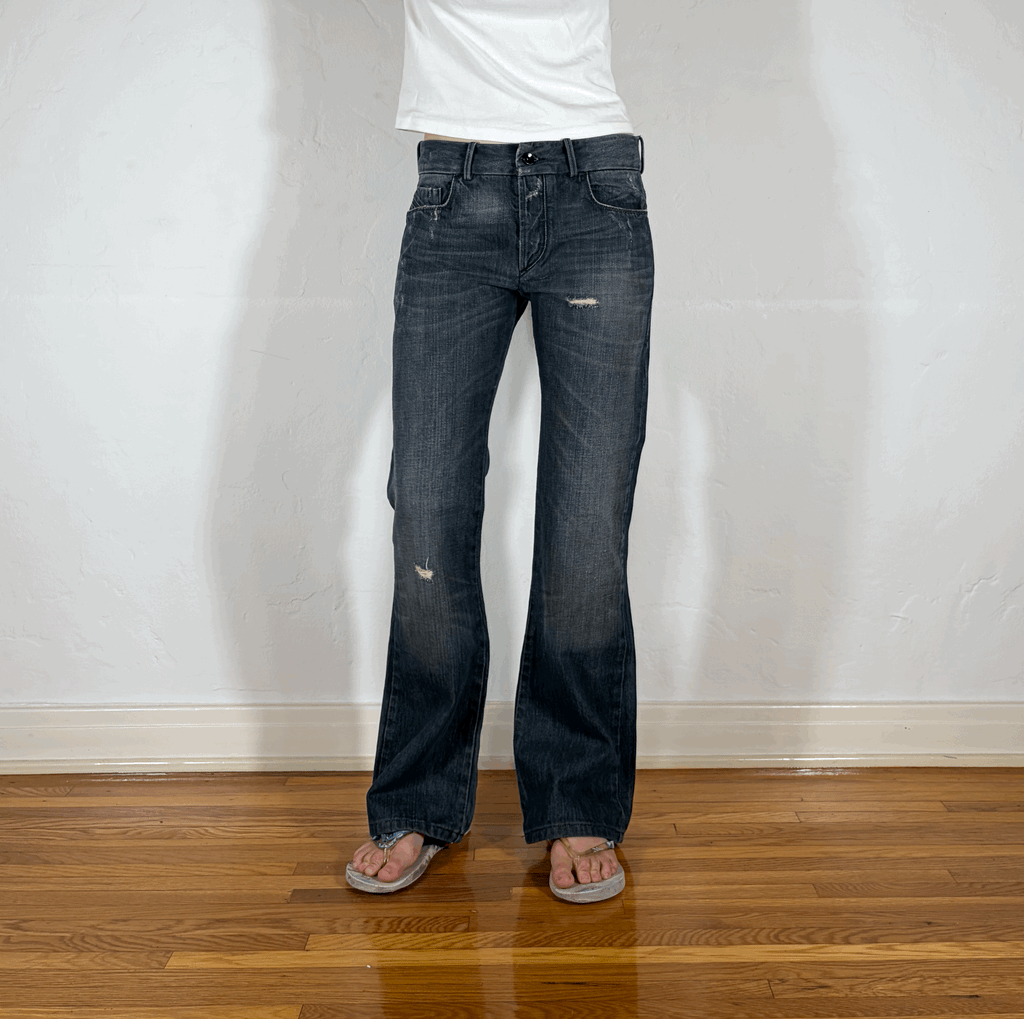 Diesel Gray Distressed Stitched Jeans, S/M
