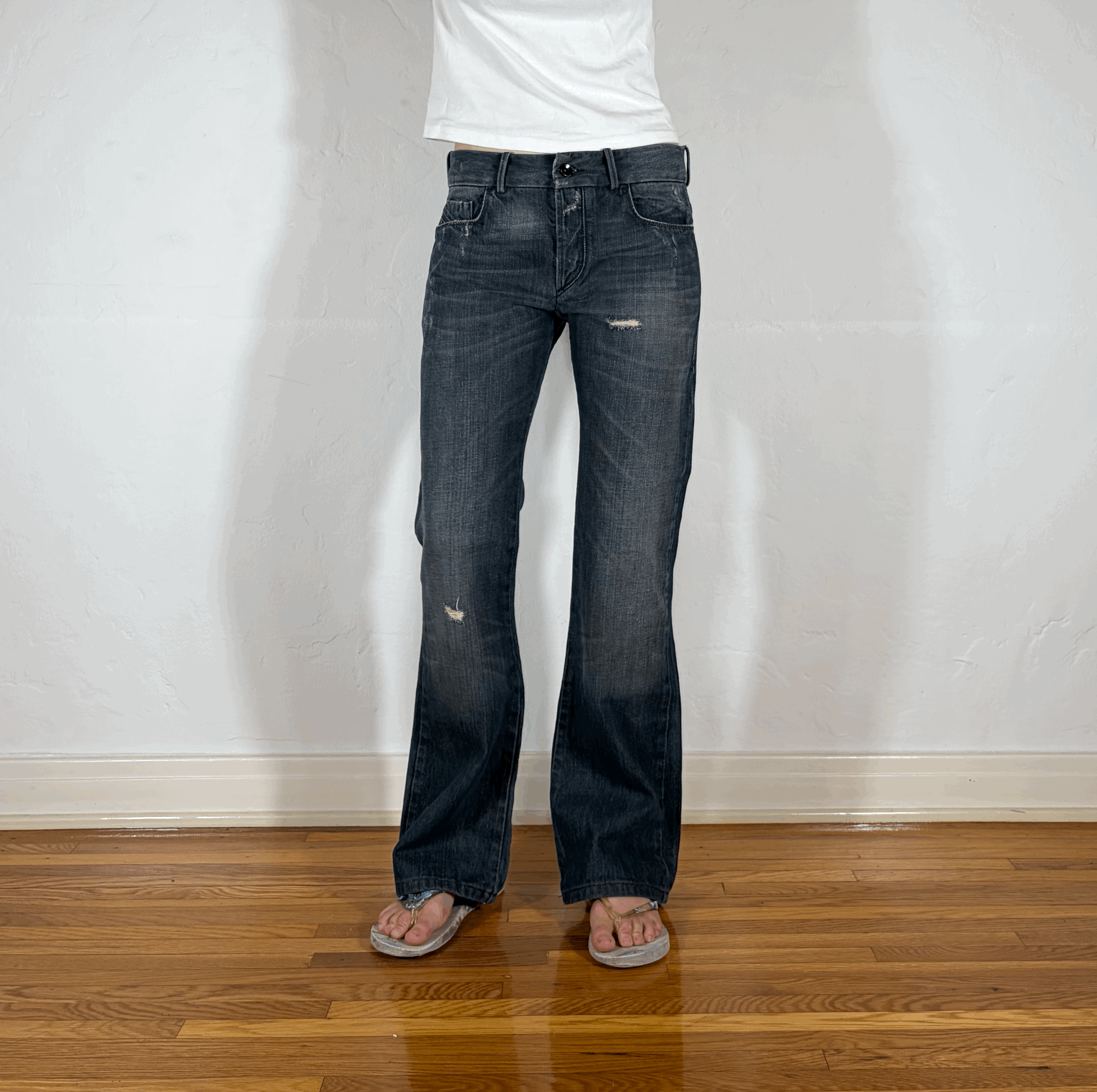 Diesel Gray Distressed Stitched Jeans, S/M