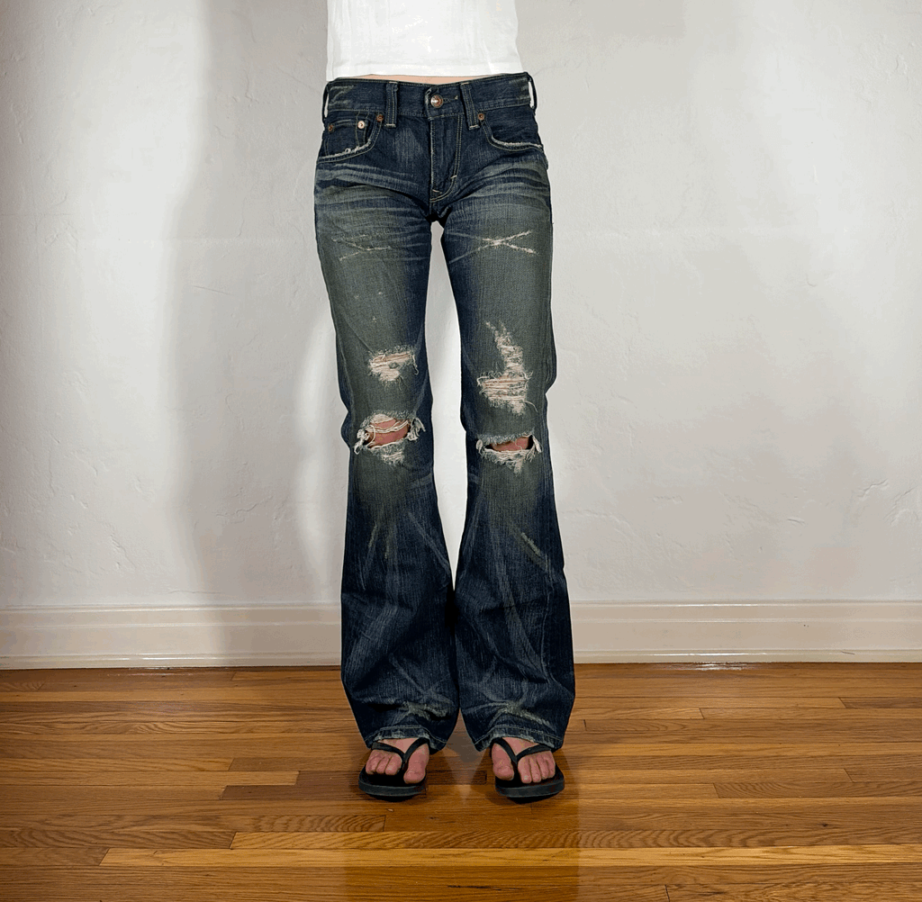 Edwin Blue Ripped Flare Jeans, S