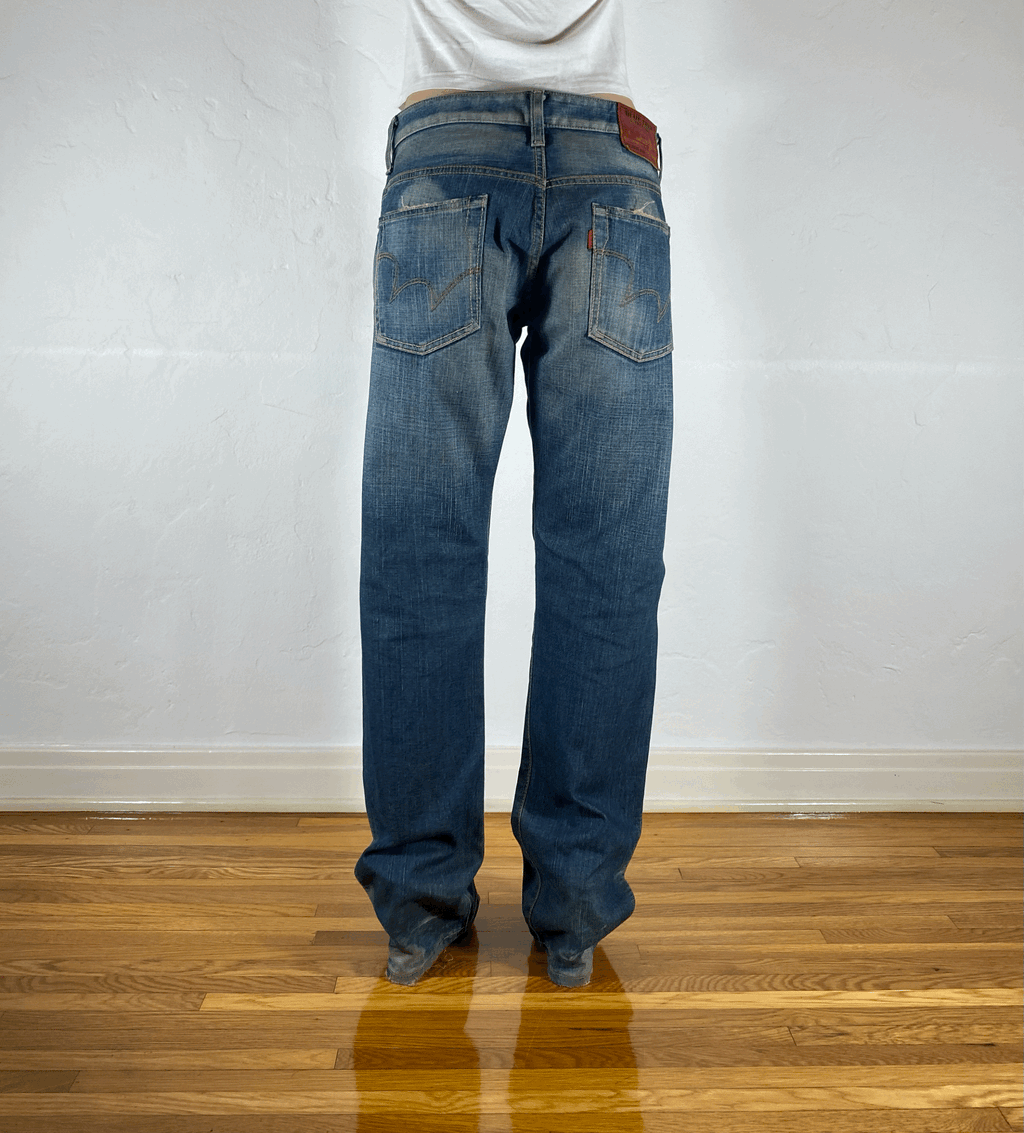 Edwin Unique Blue Distressed Jeans, XL