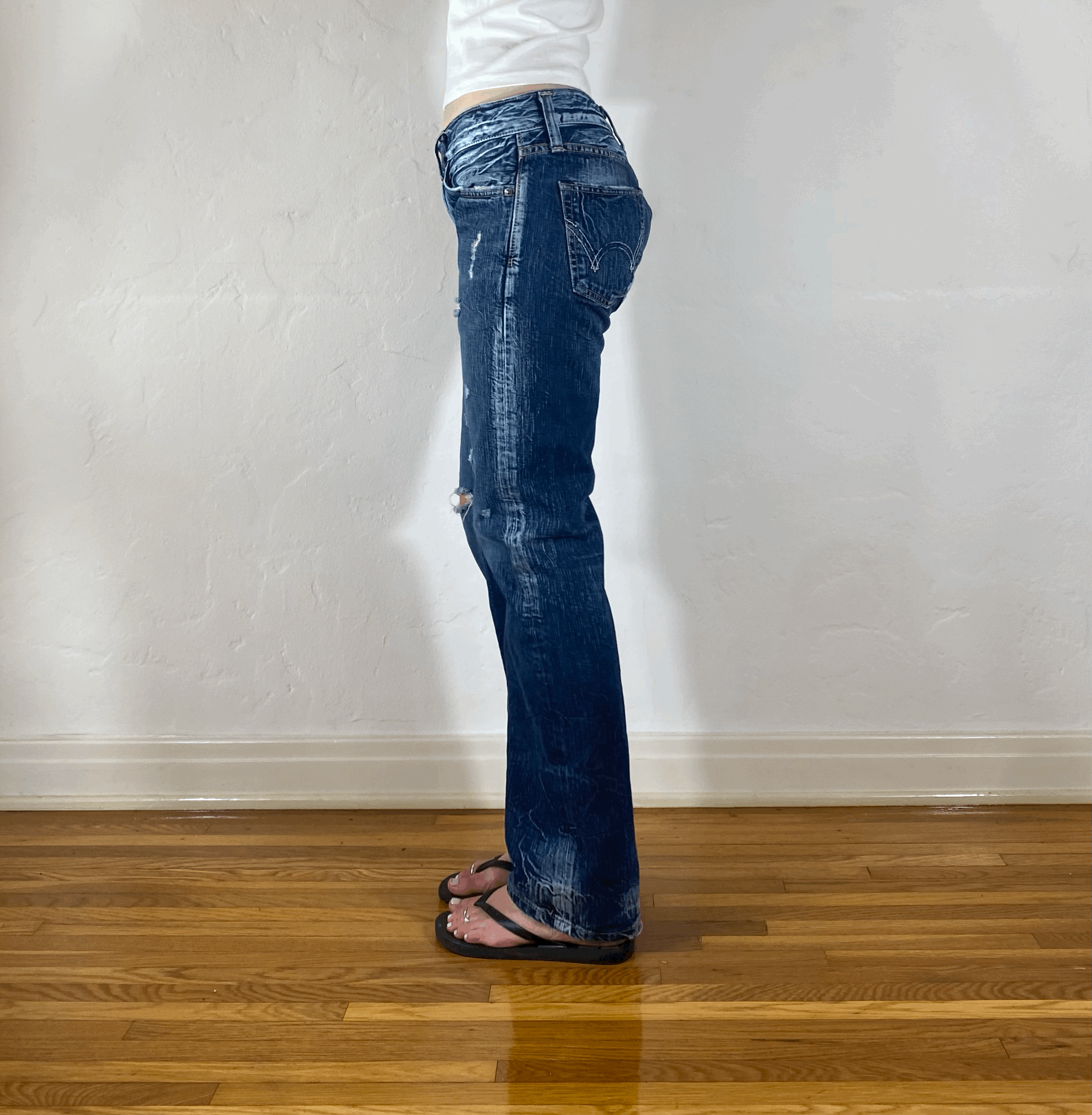 Distressed Unique Blue Stiff Jeans, S