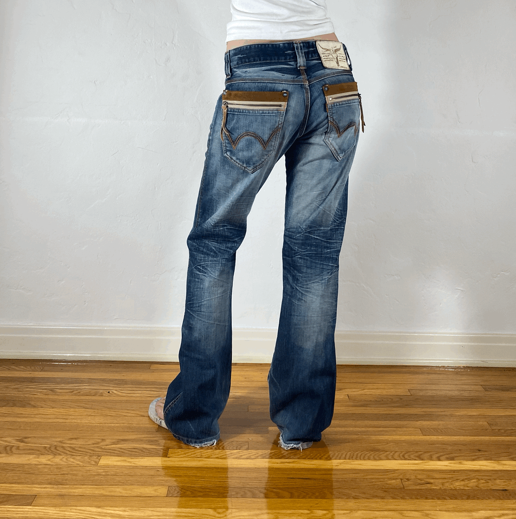 Edwin Turquoise Button Flare Jeans, M