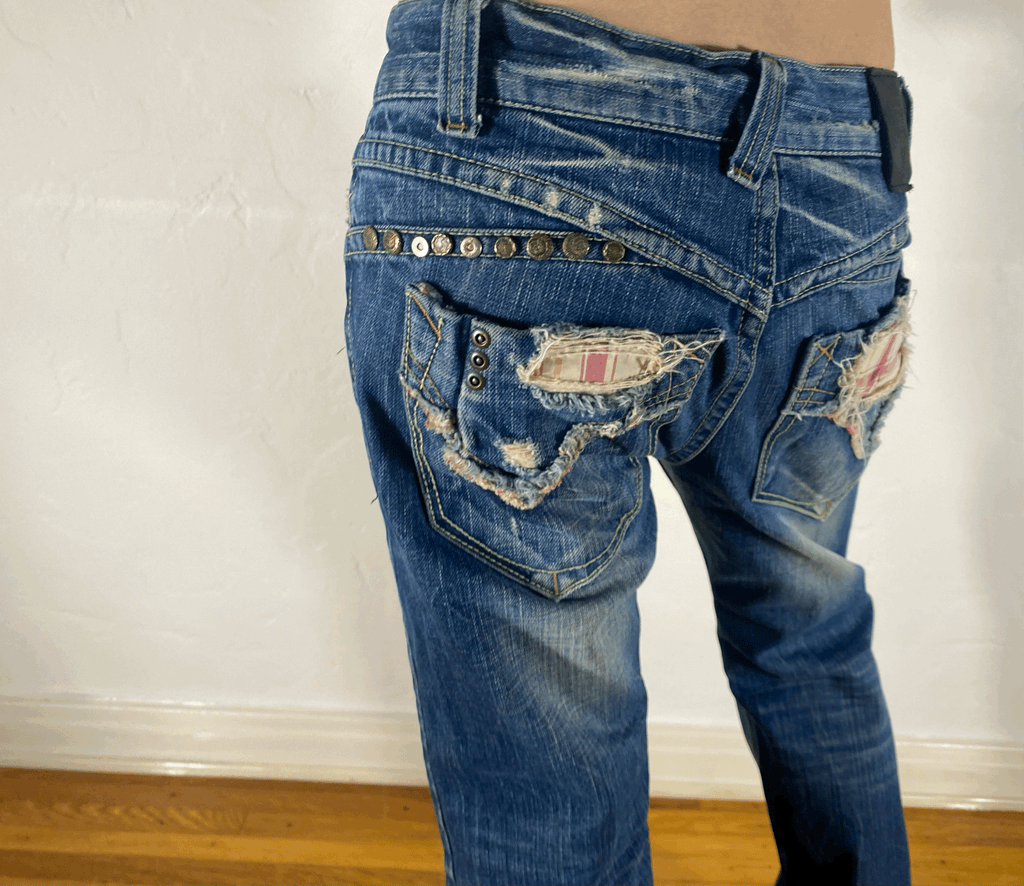 Studio RP Plaid Distressed Jeans, L/XL