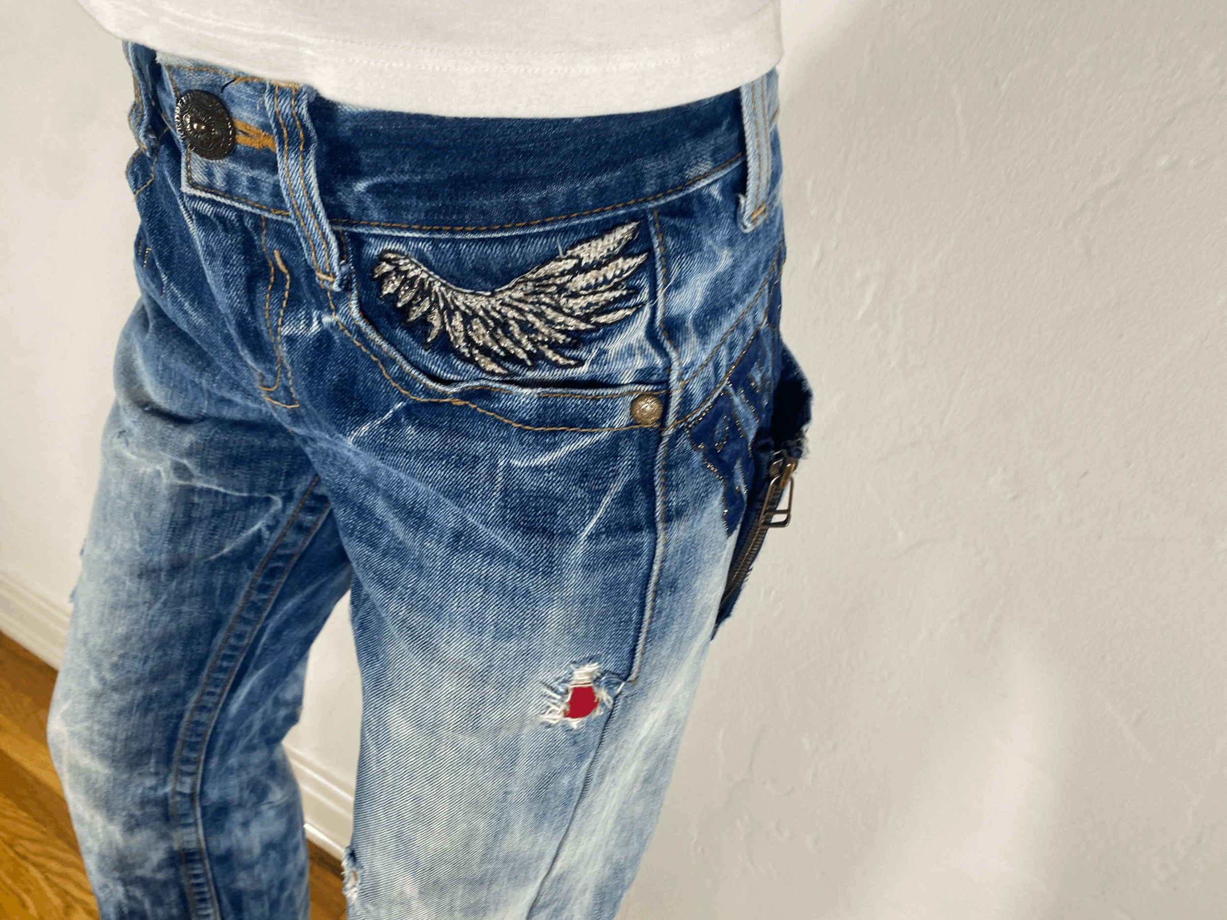 Studio RP Angel Wing Acid Wash Skinny Jeans, M